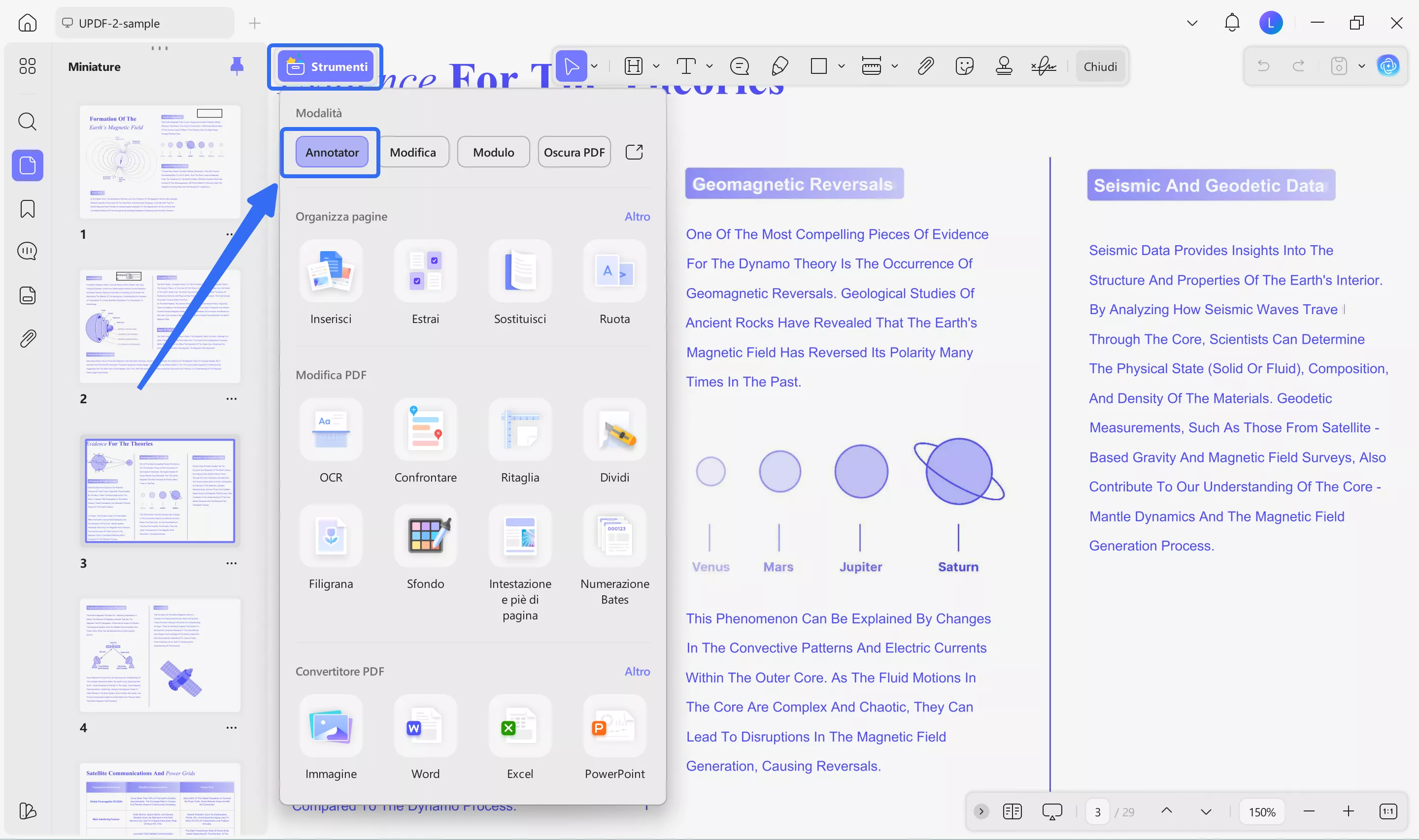 select comment under tools