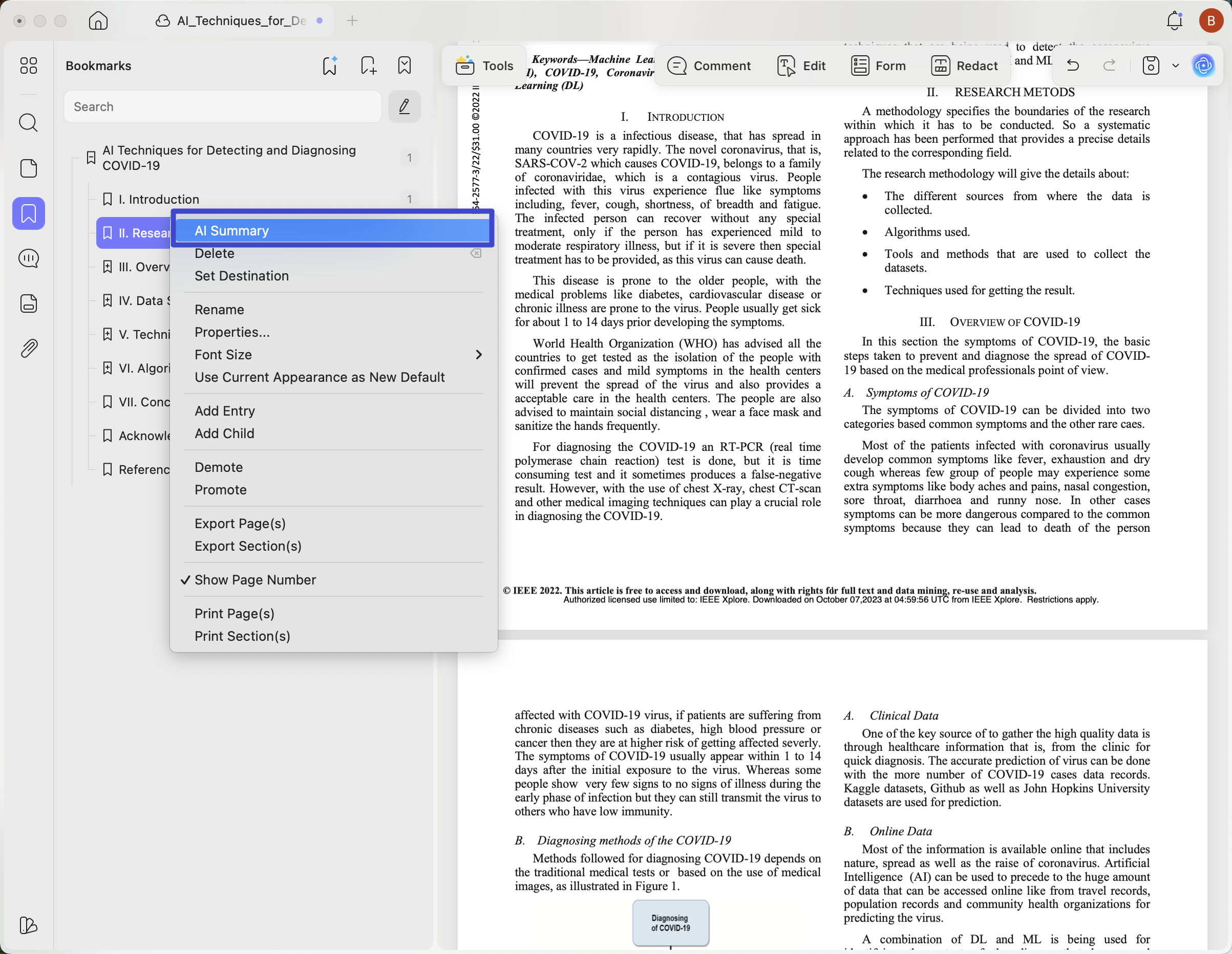  UPDF bookmark feature 