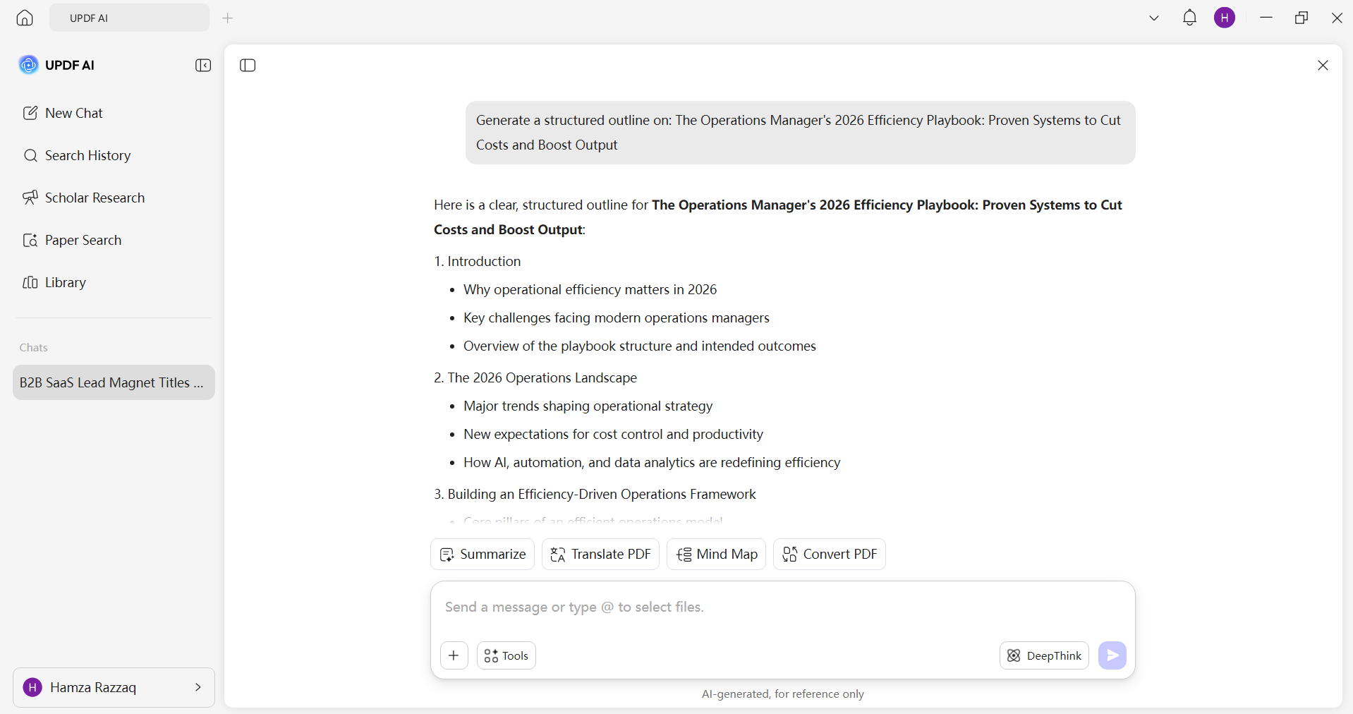 ask the AI to generate a structured outline