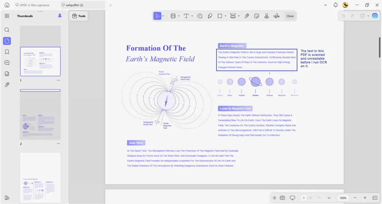 uneditable text before ocr