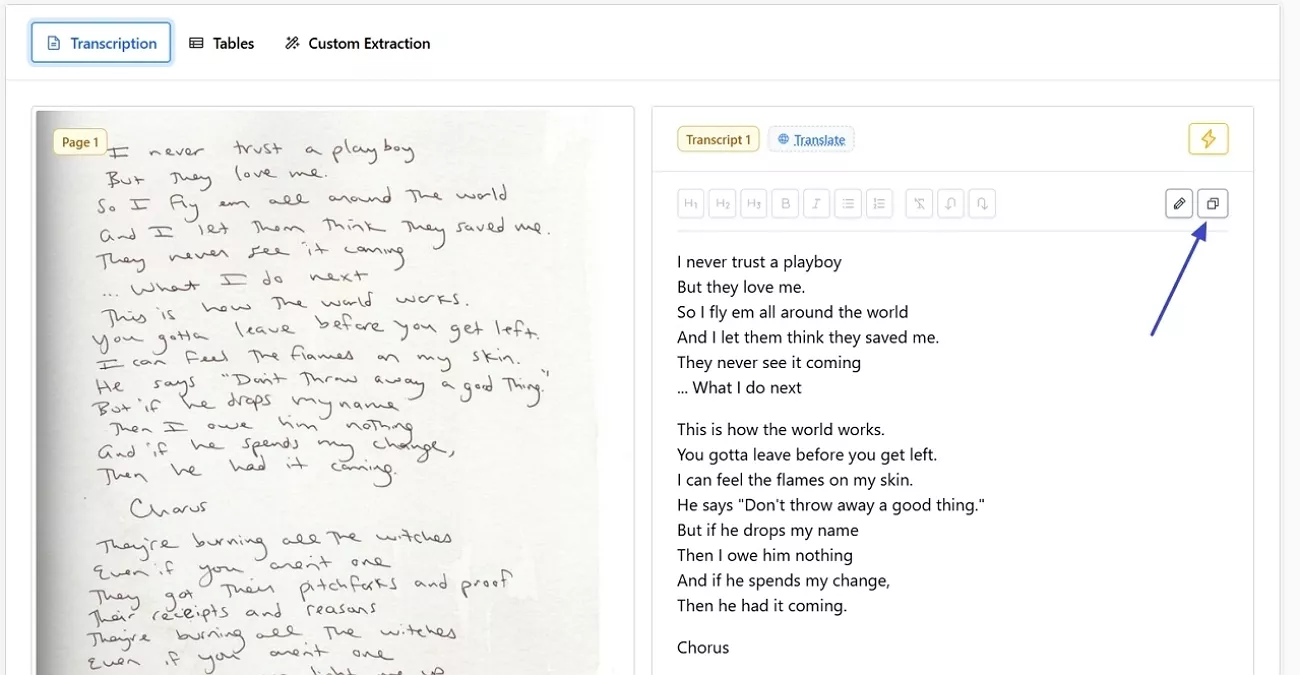 copy extracte text handwritingocr