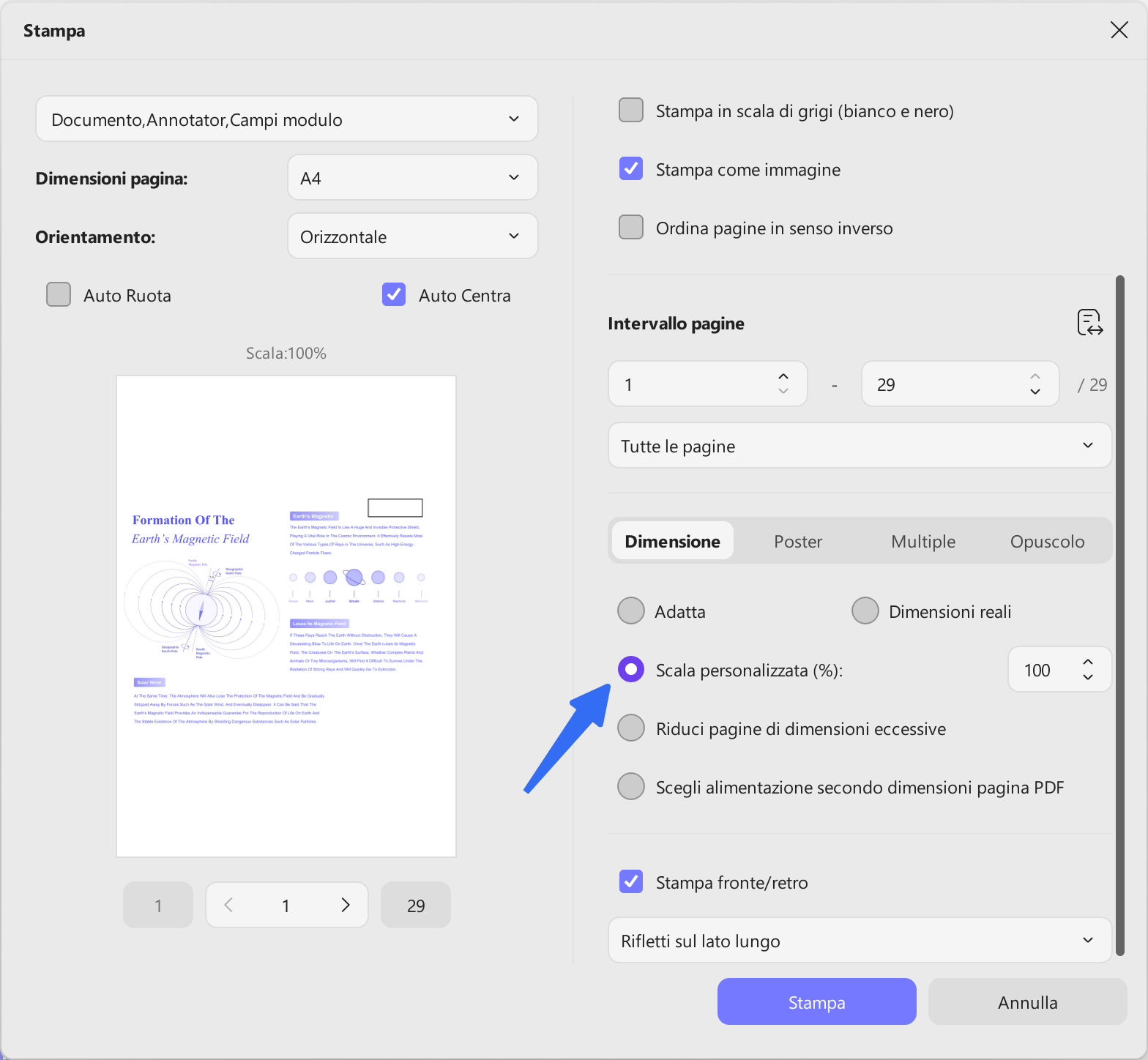 scale pdf custom page