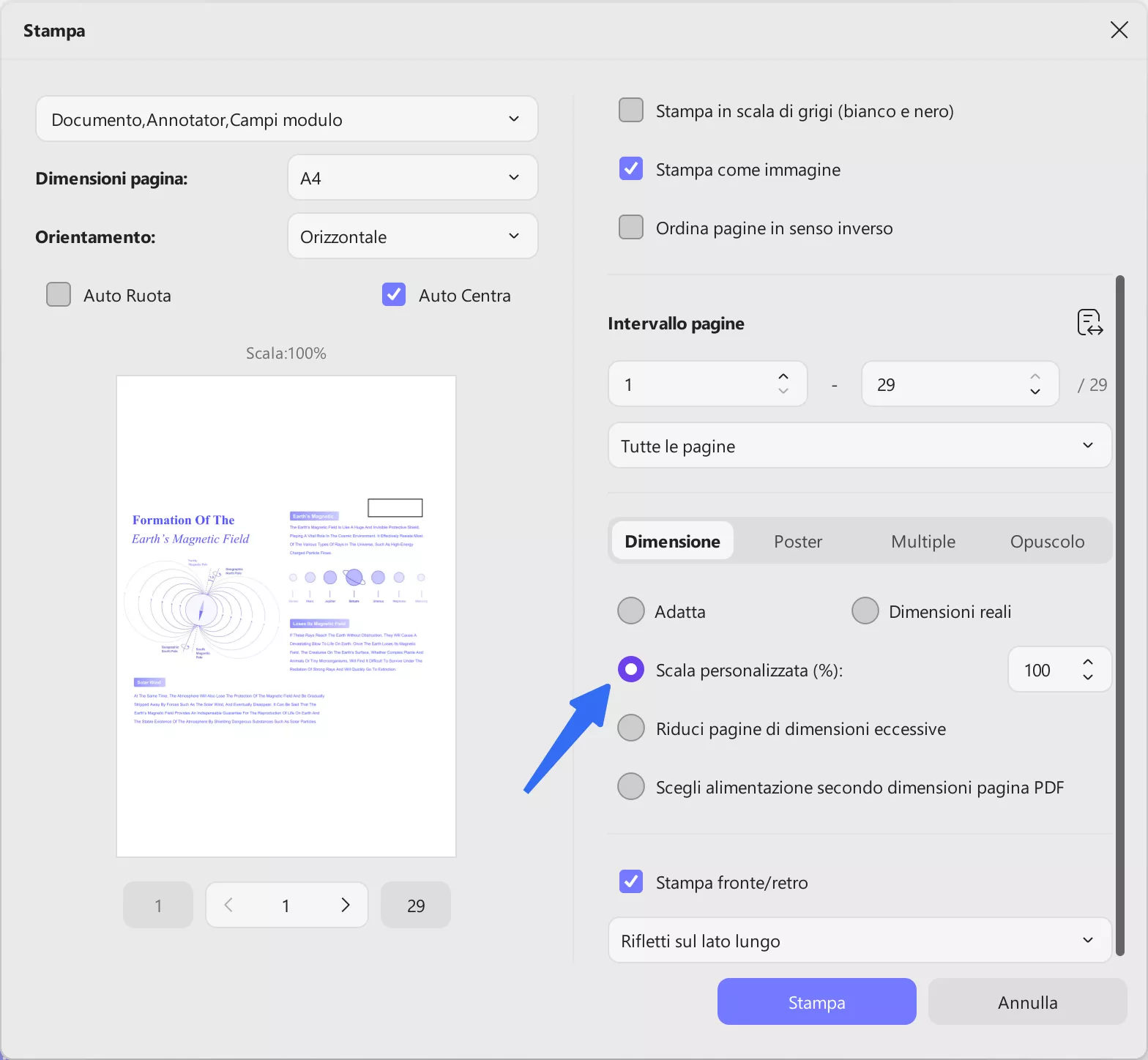 scale pdf custom page