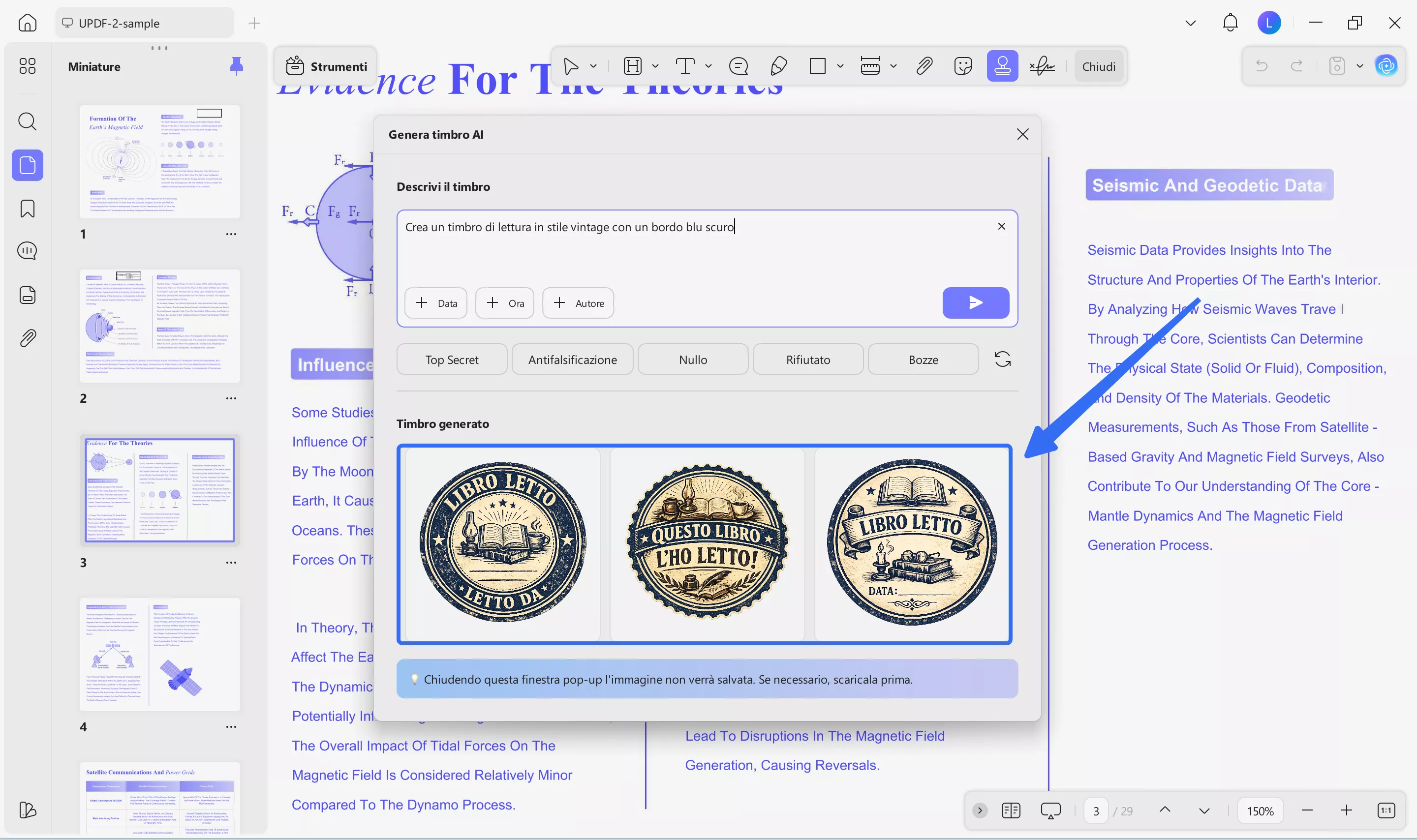 three stamps generated by updf ai