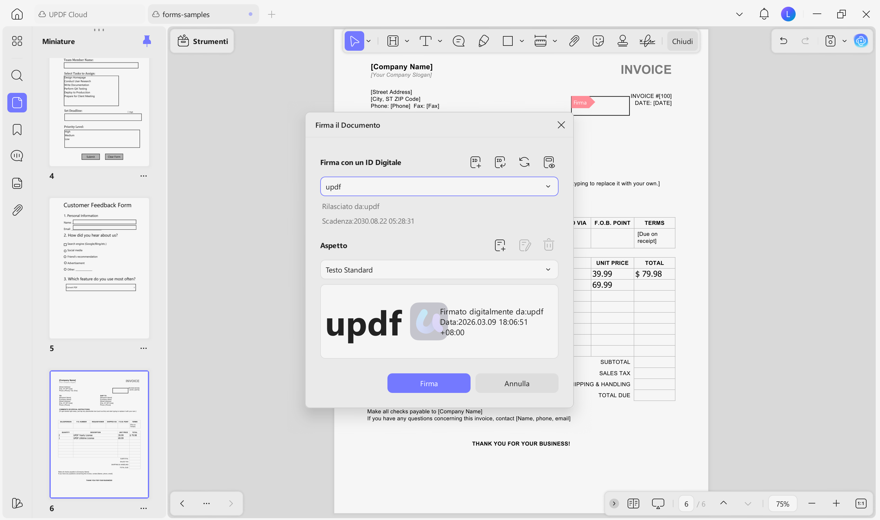 add digital signature details updf
