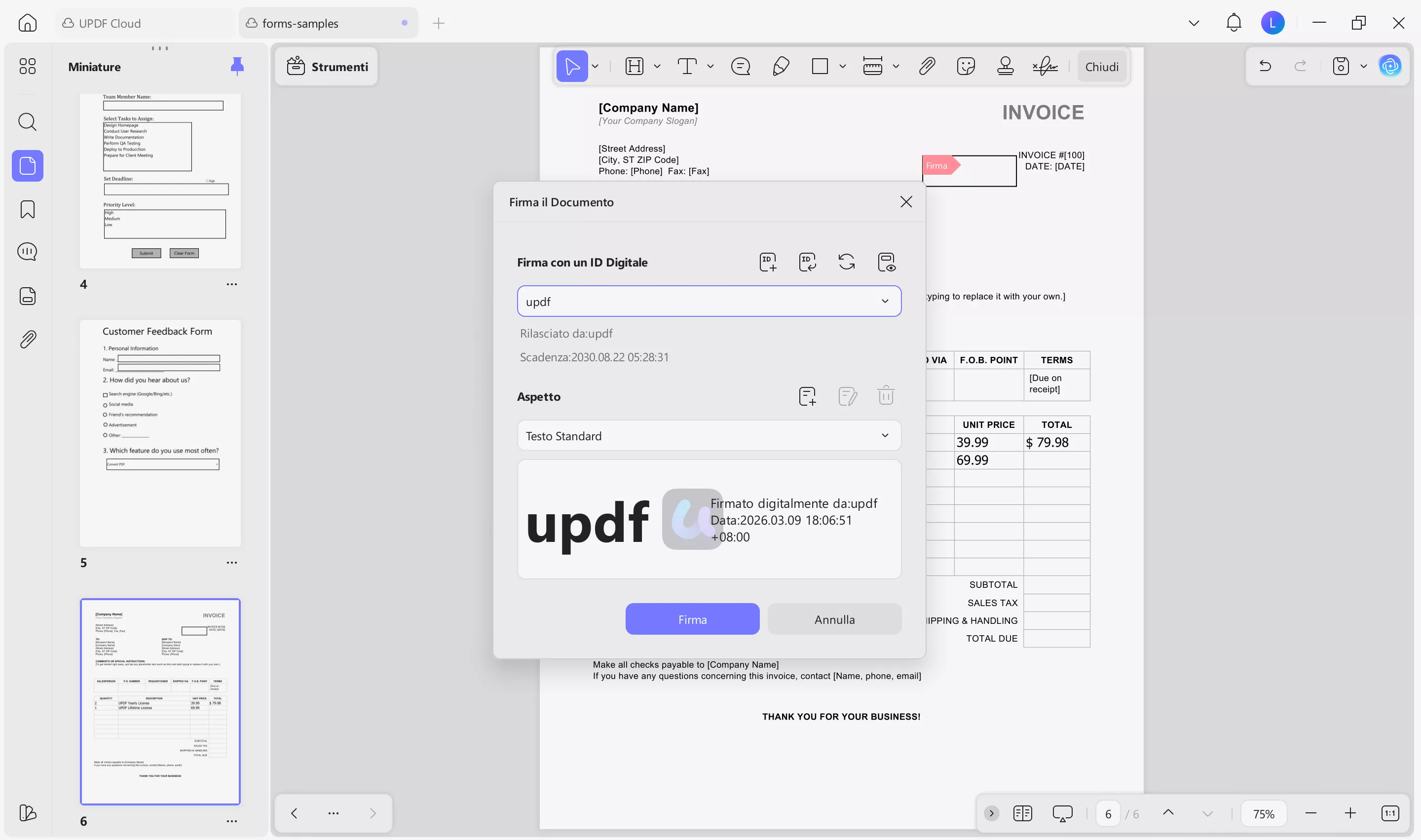 add digital signature details updf