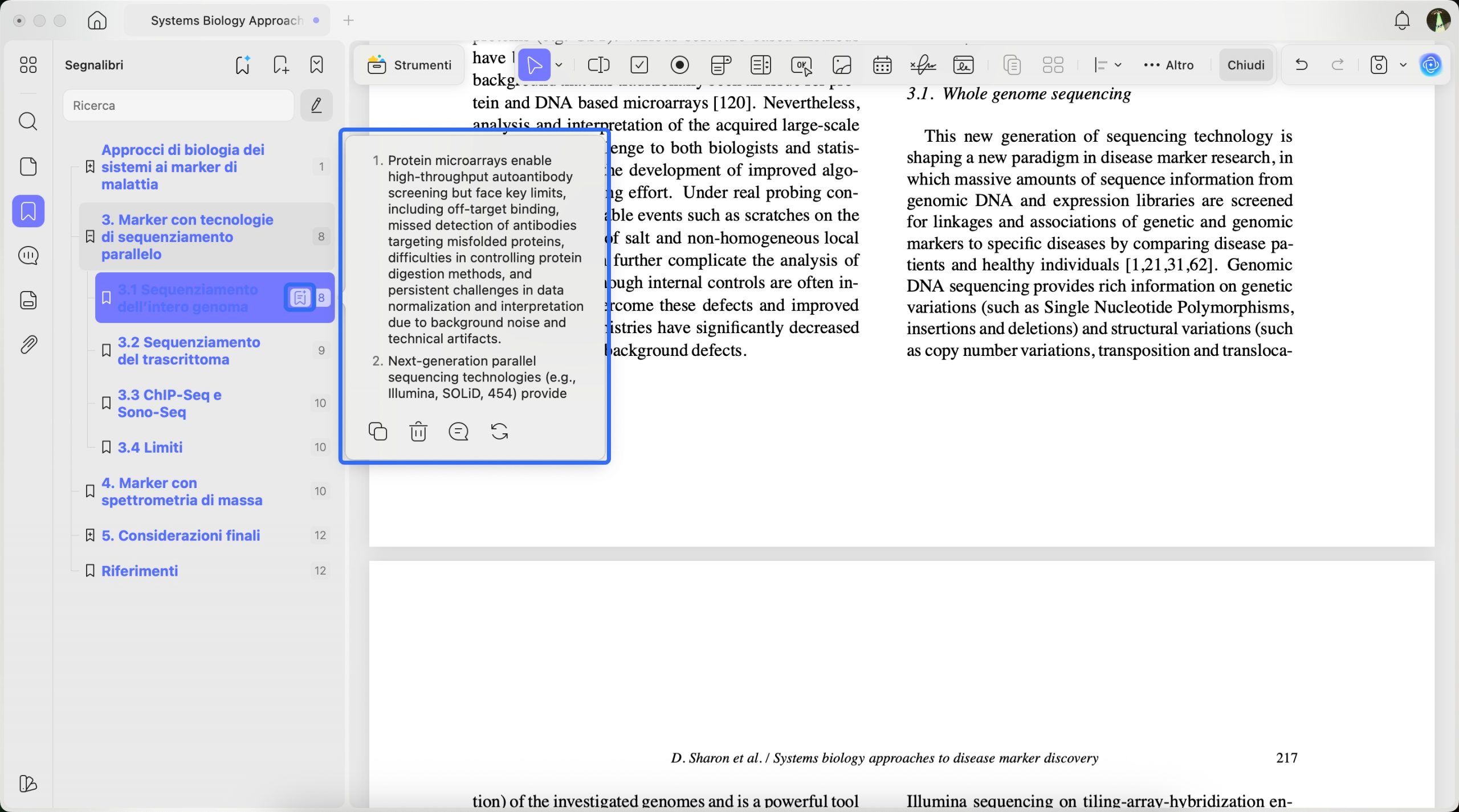 riassumi sezione segnalibri updf ai mac