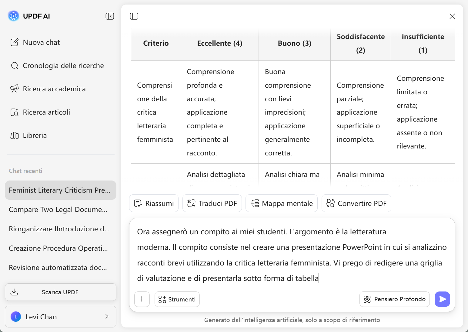 Generatore di rubriche UPDF AI