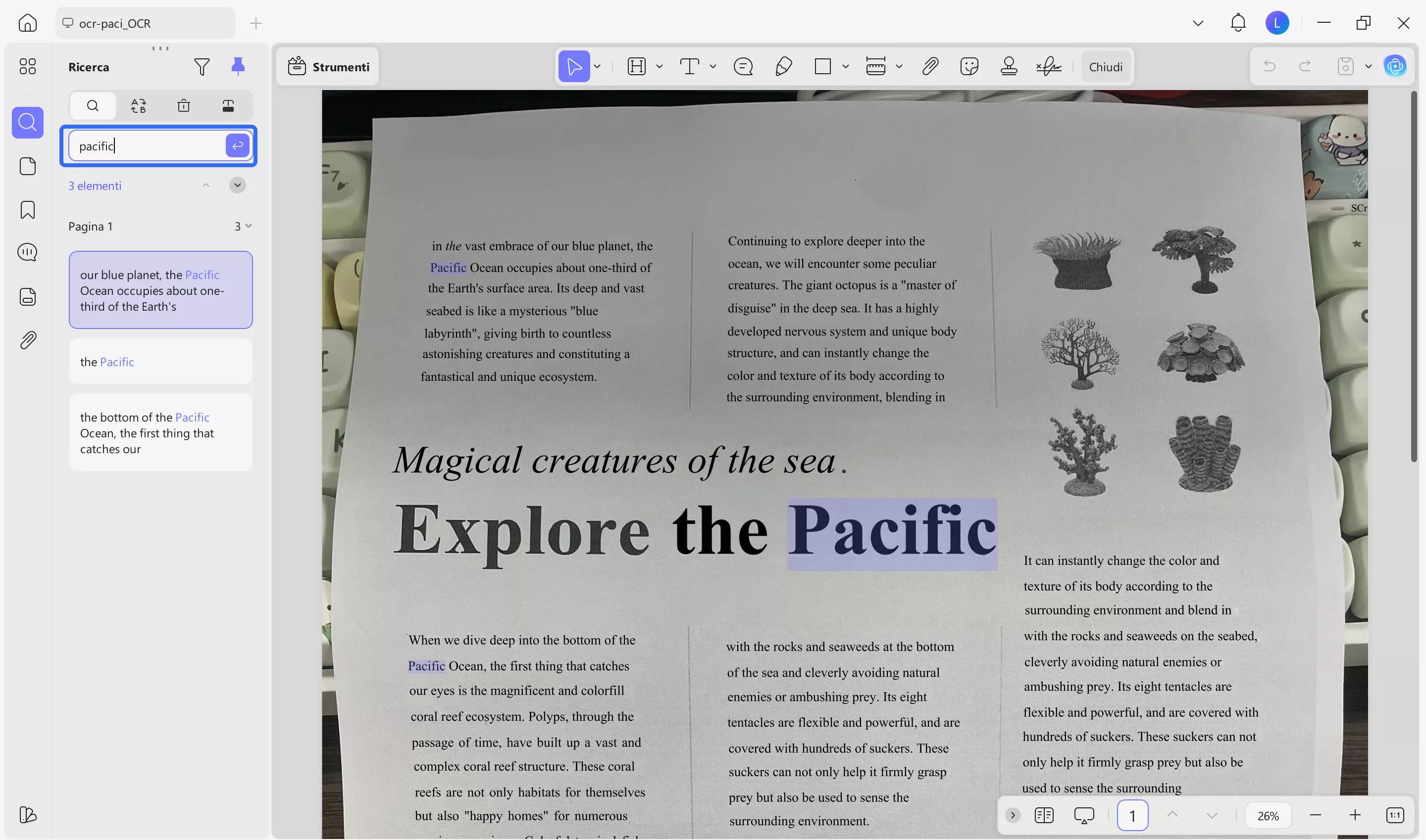 search in a scanned pdf in updf