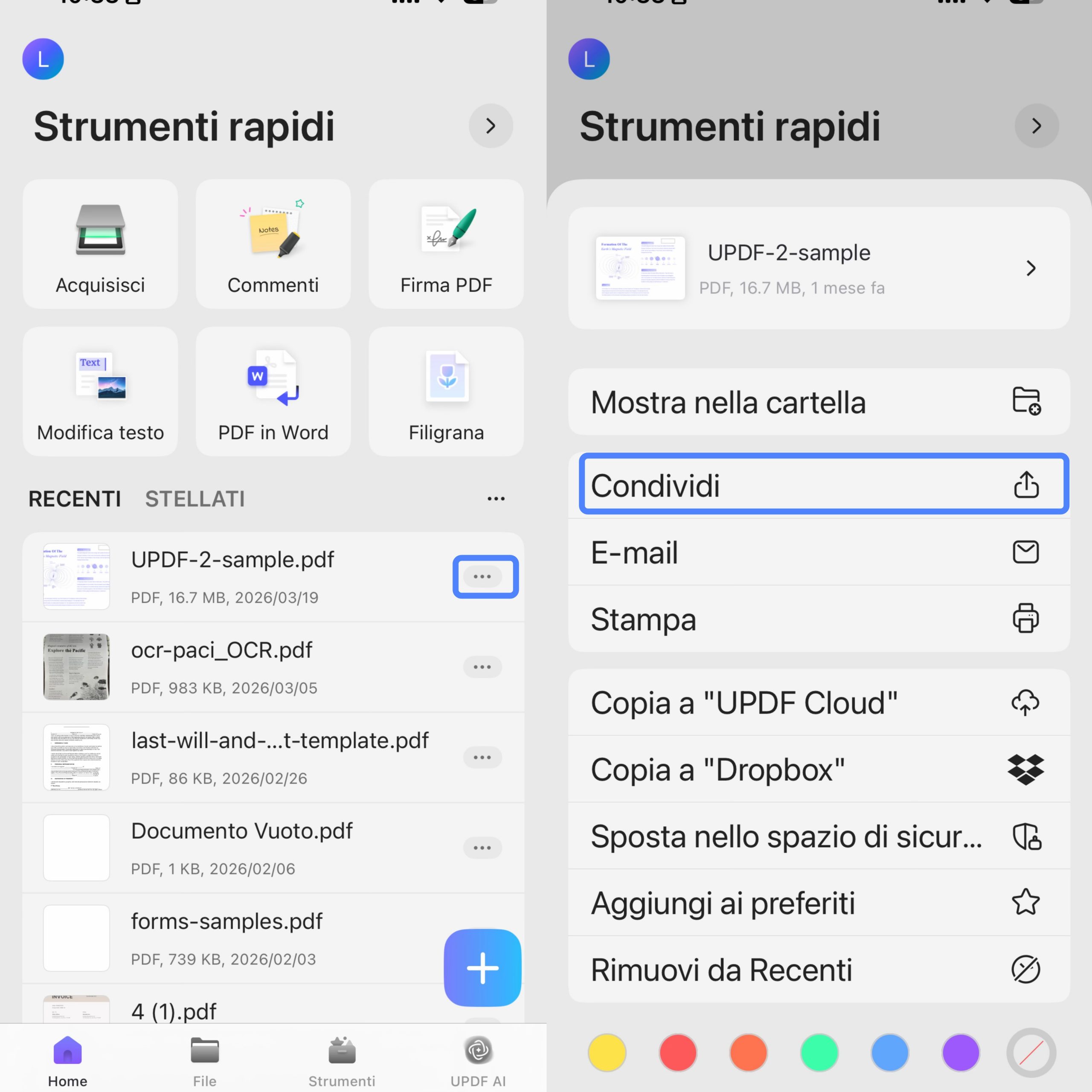 three dots of updf iphone