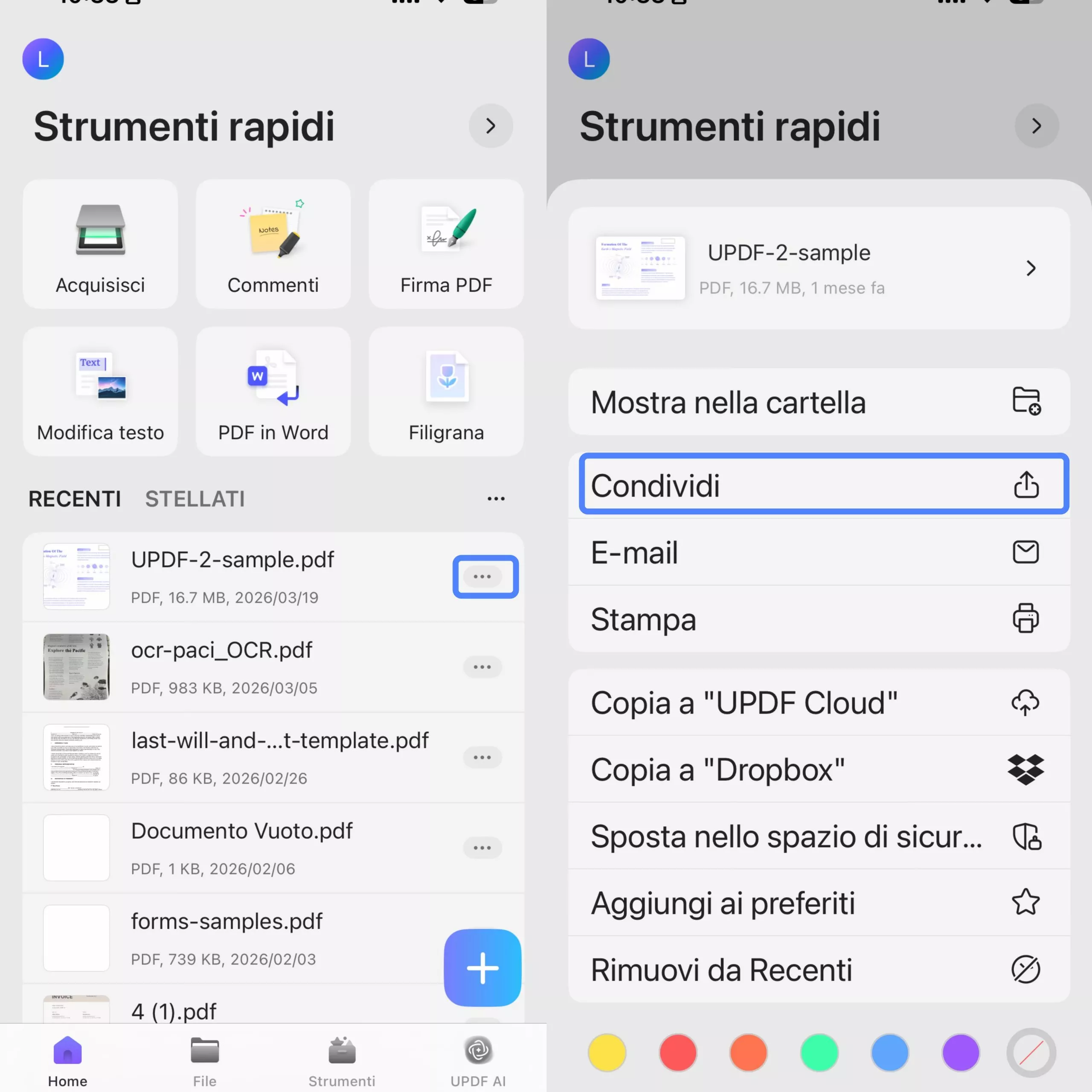 three dots of updf iphone