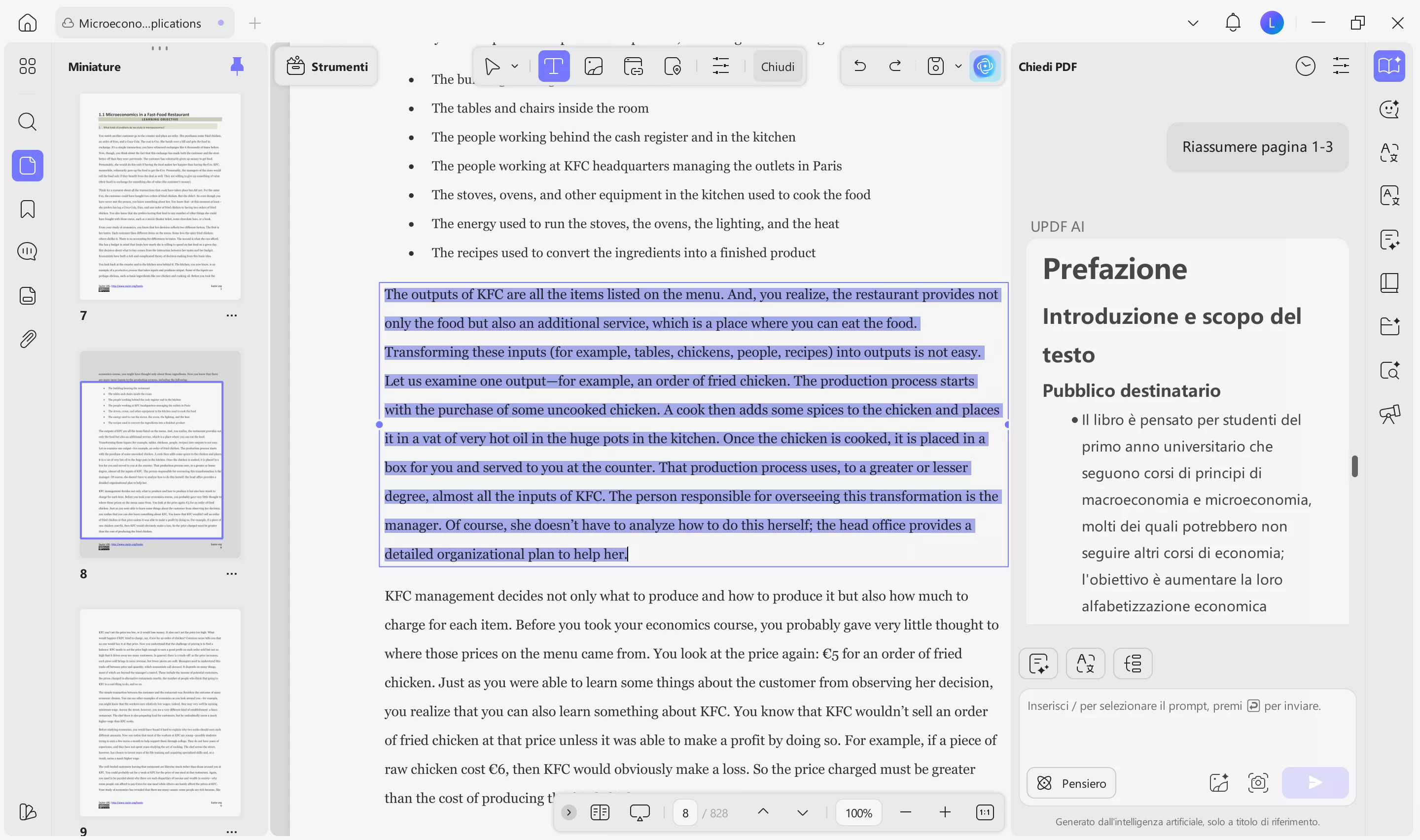 summarize lengthy pages in updf