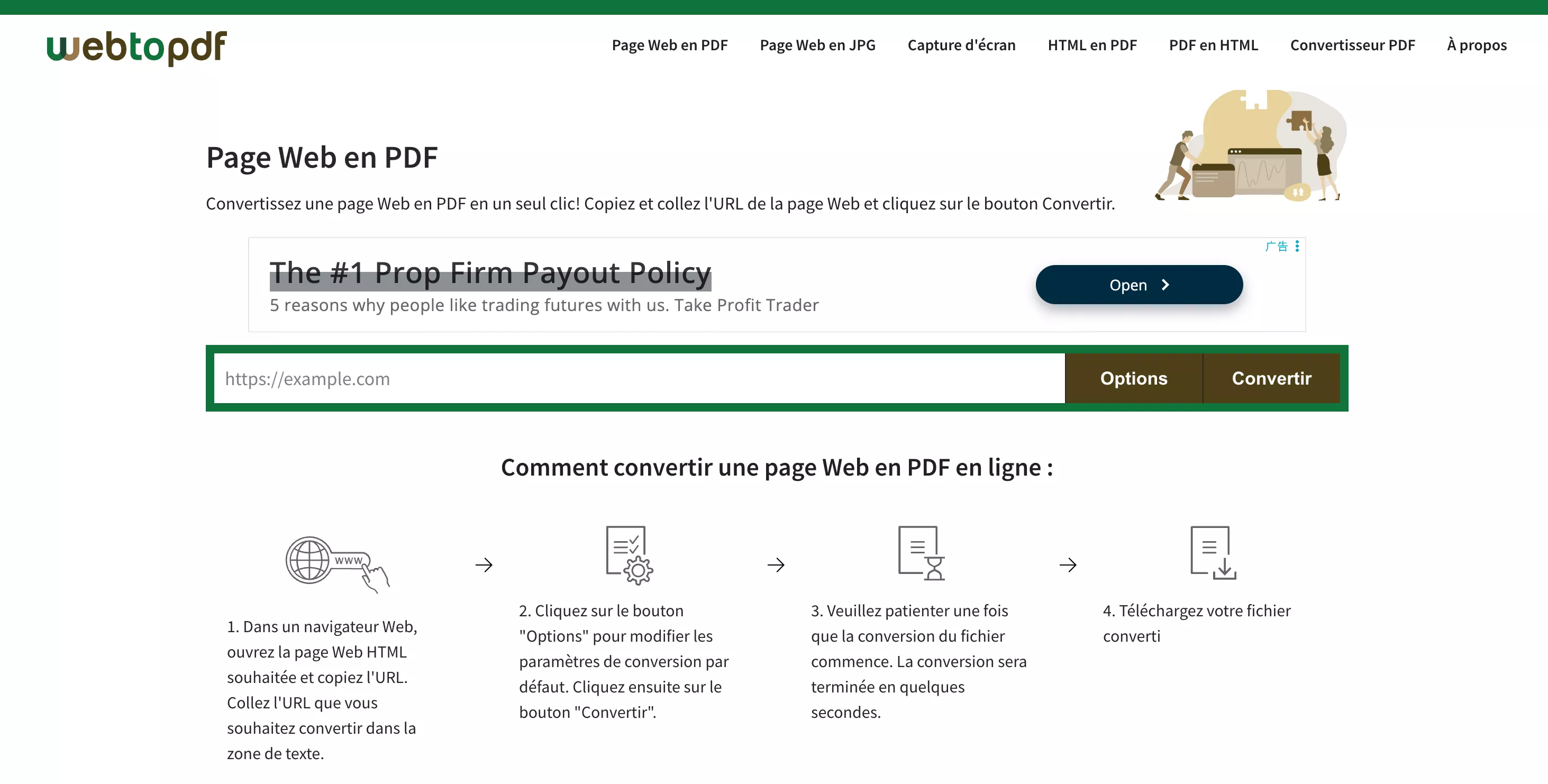 Collez l'URL et cliquez sur « Convertir web en PDF ».