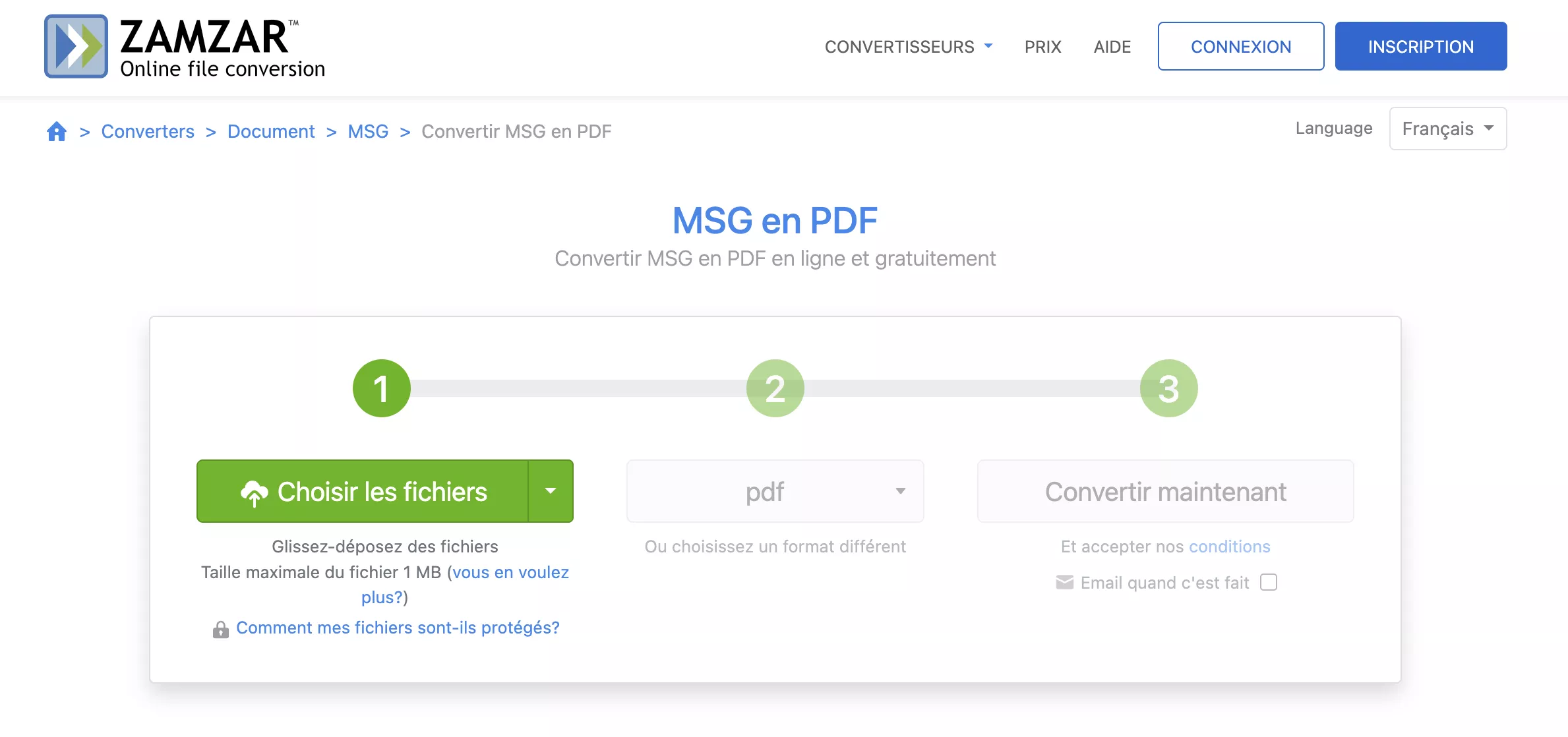 msg vers pdf zamzar