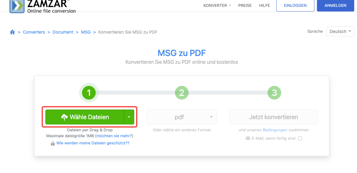 msg in pdf zamzar