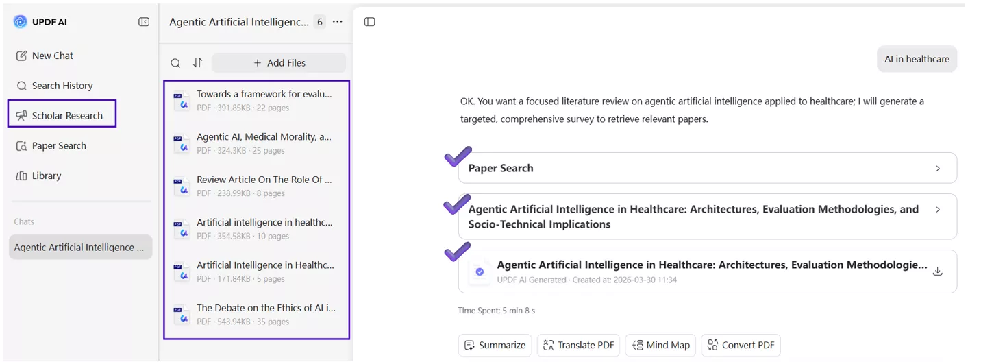 Scholar search with UPDF AI for literature review
