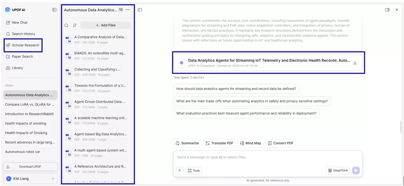 UPDF AI Scholar research for literature reviews