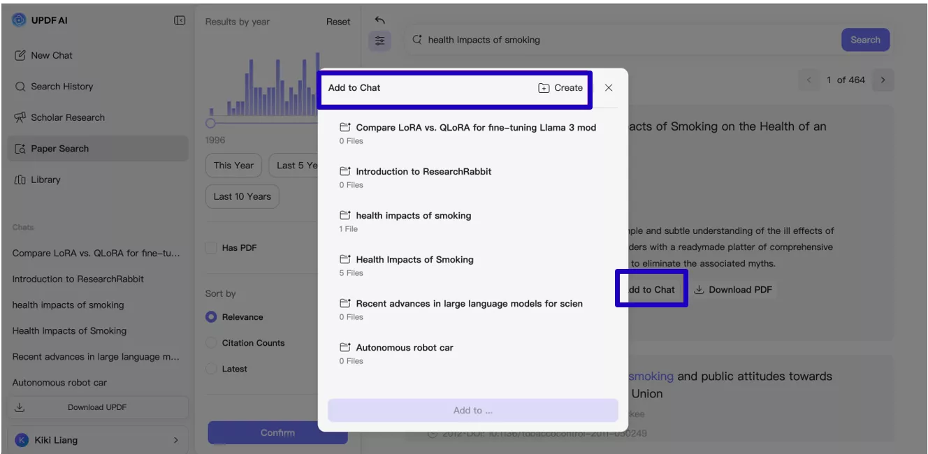 UPDF add to chat feature