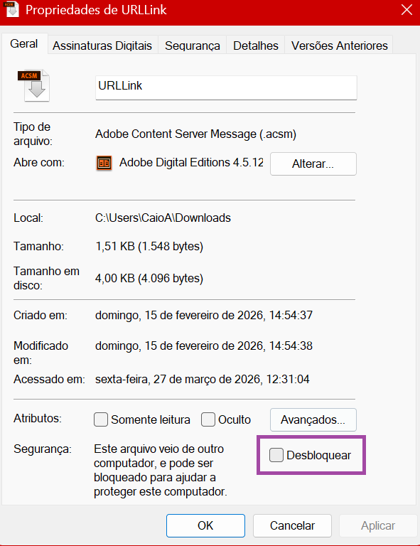 Acesse 'Segurança' e clique em 'Desbloquear