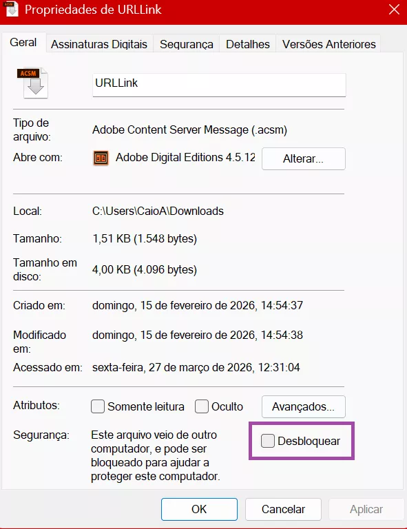 Acesse 'Segurança' e clique em 'Desbloquear
