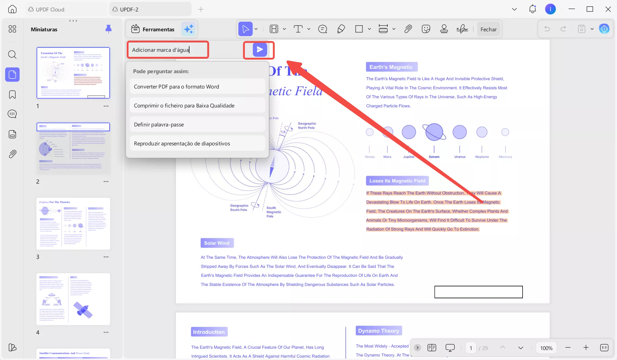 Digite um comando personalizado