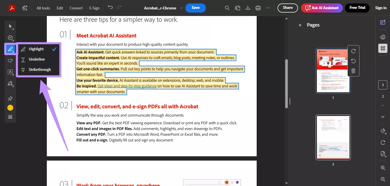 acrobat extension markup tools