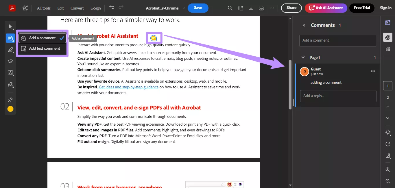 acrobat extension comment tools