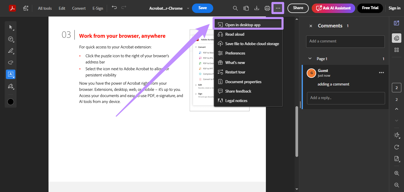  acrobat extension shortcut to desktop app