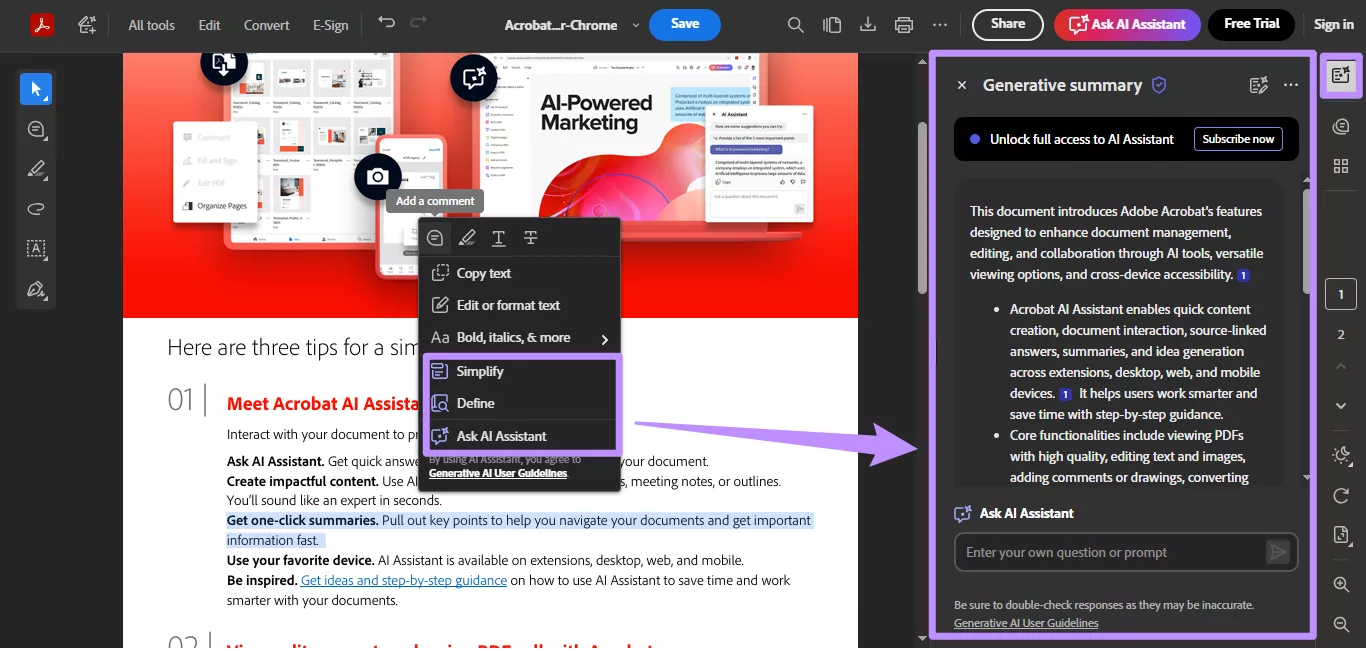 acrobat extension ai assistant