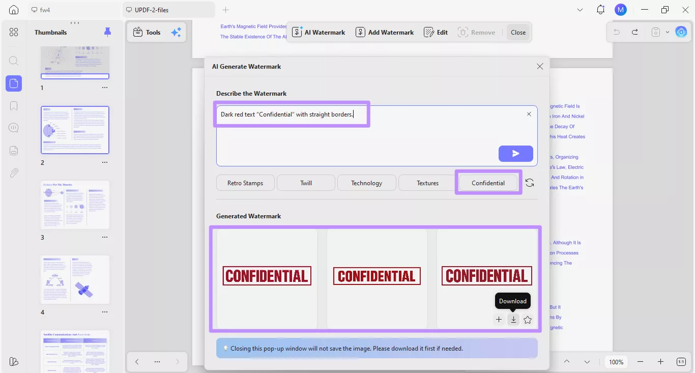 ai generate watermarks in updf