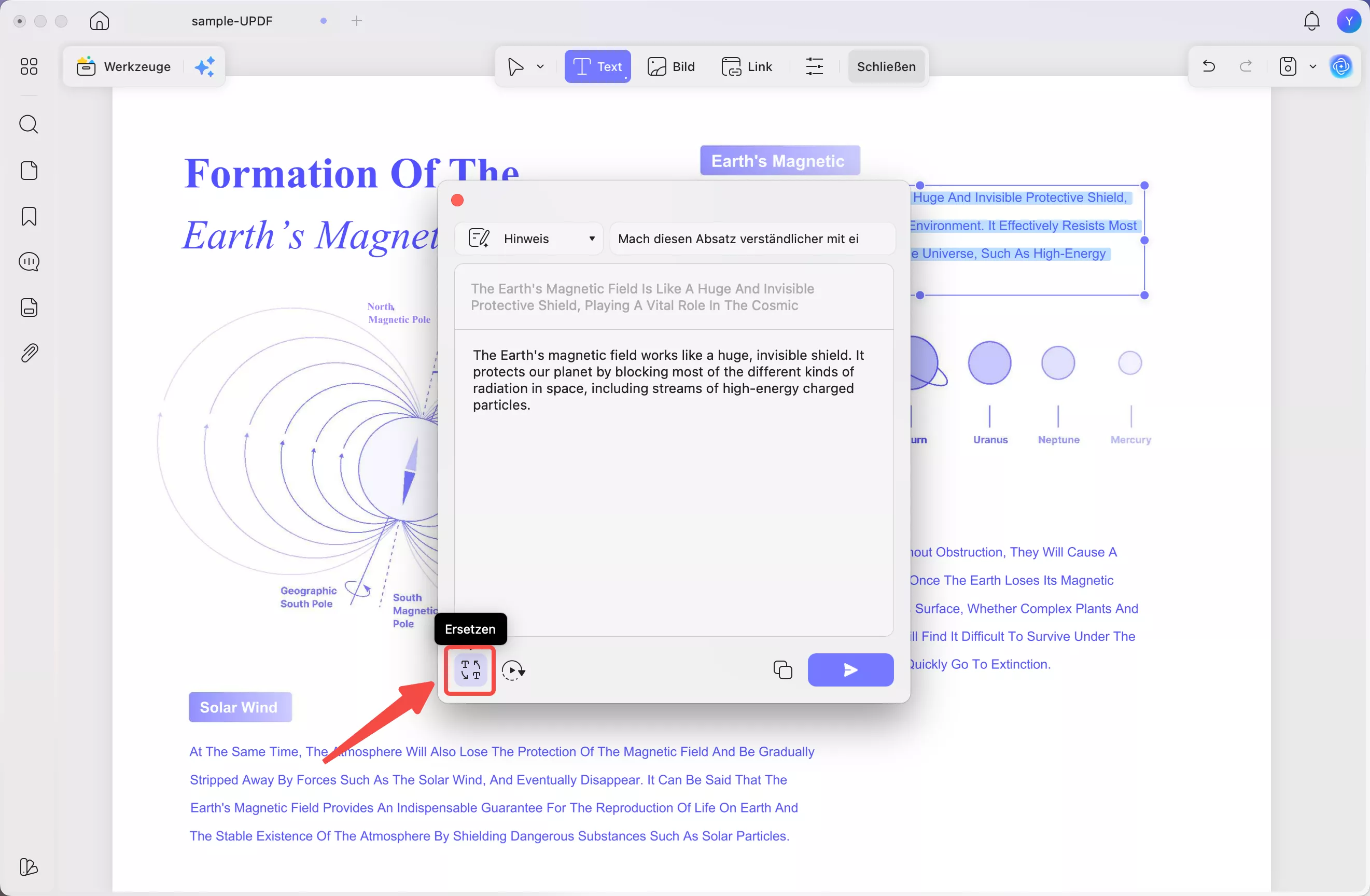 Klicken Sie auf die Option „Ersetzen“