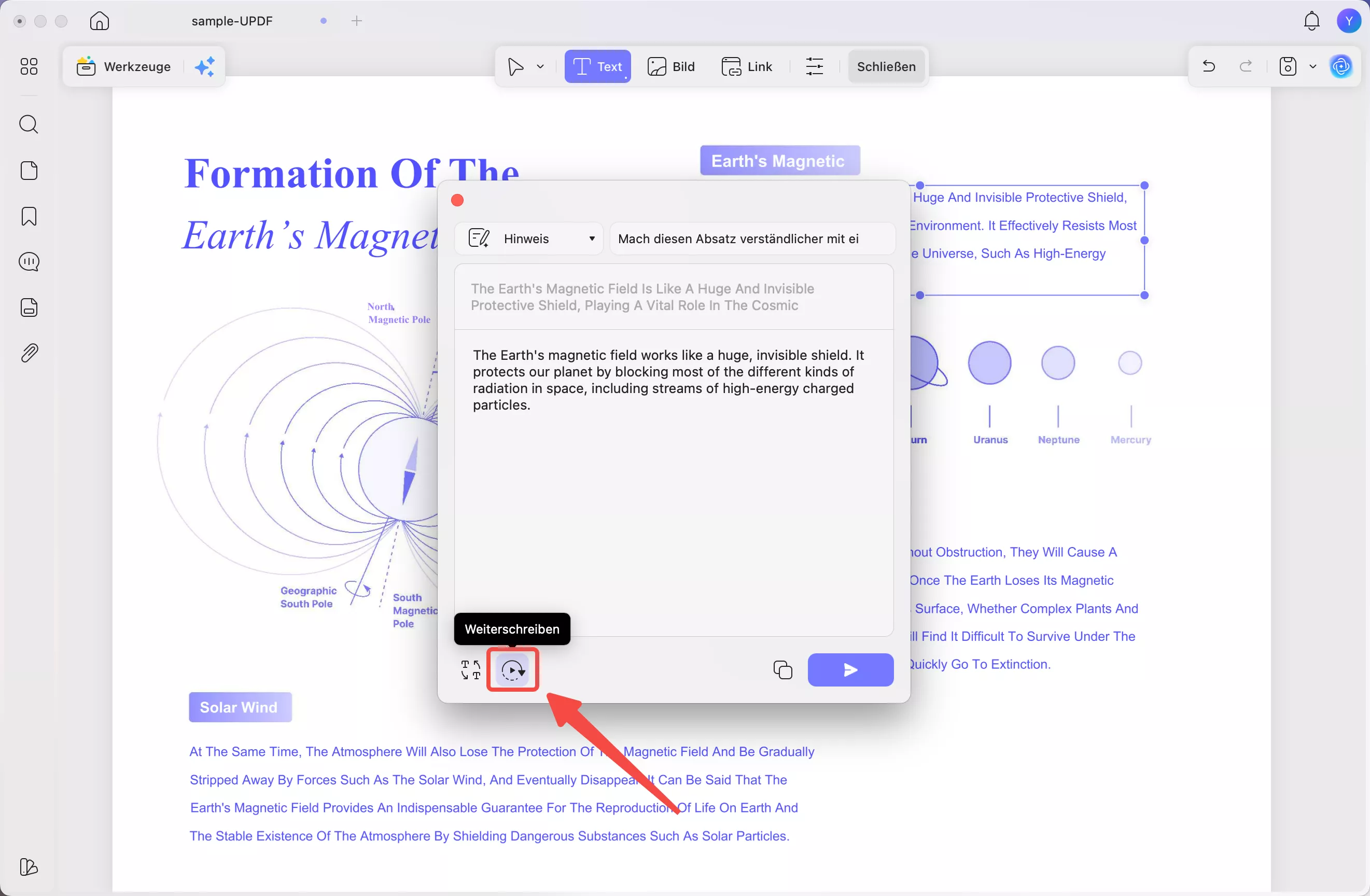 Wählen Sie die Option „Weiter schreiben“