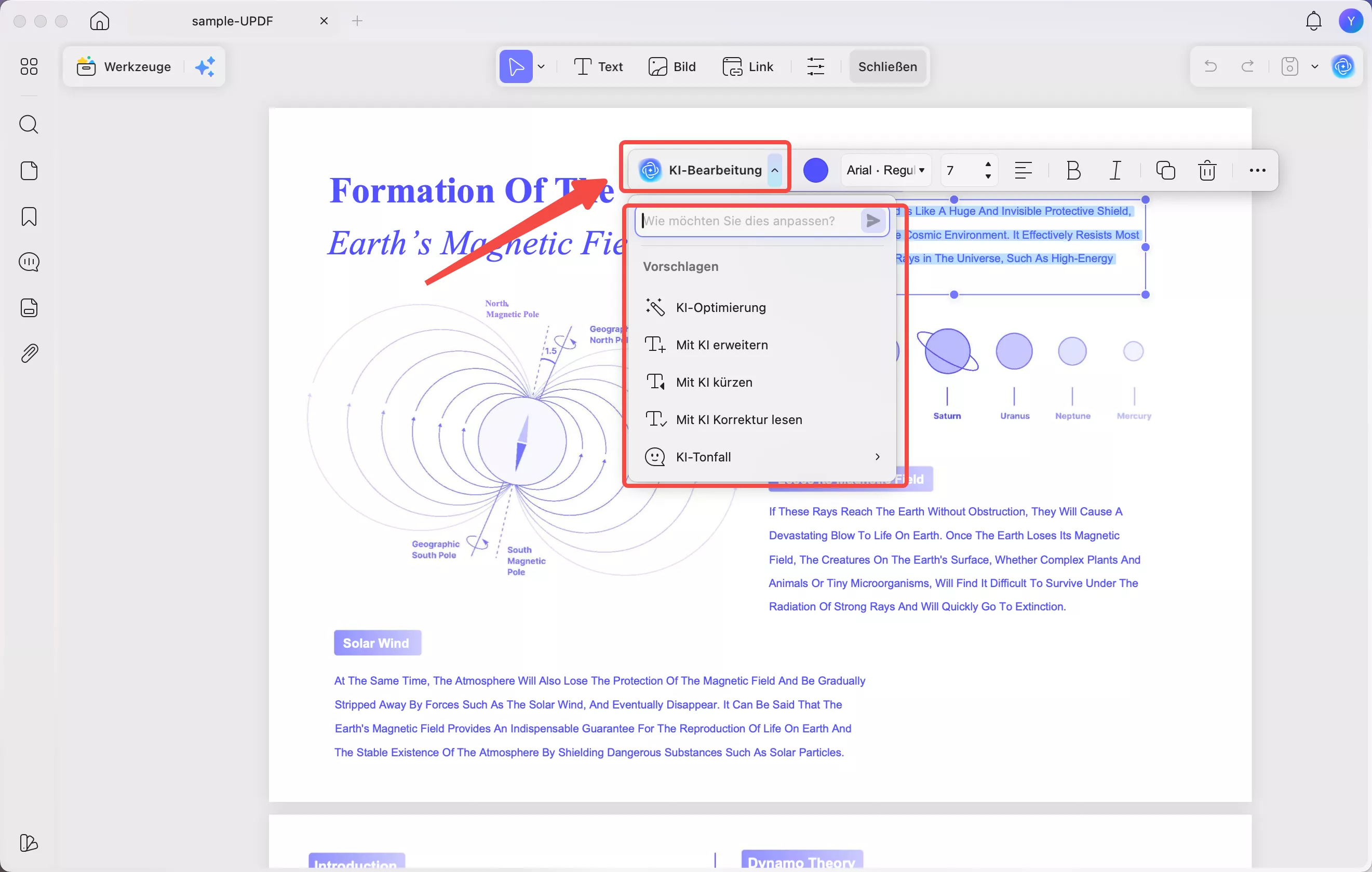 Klicken Sie auf das Dropdown-Menü „AI bearbeiten“