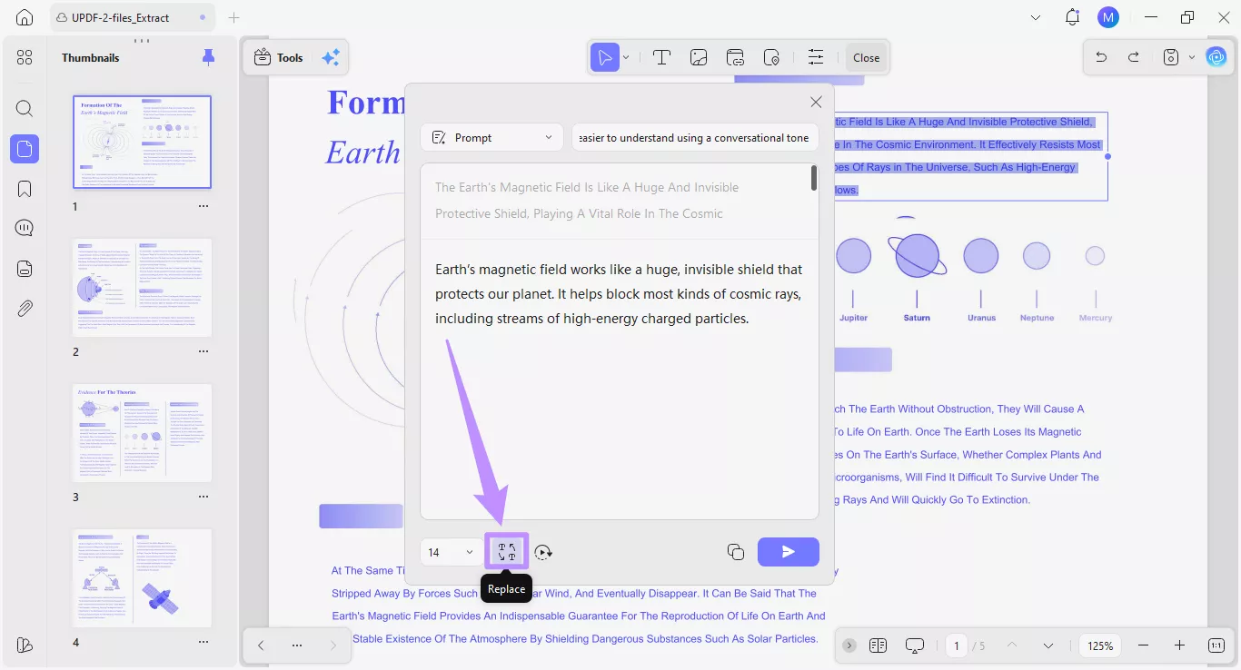 click the replace option