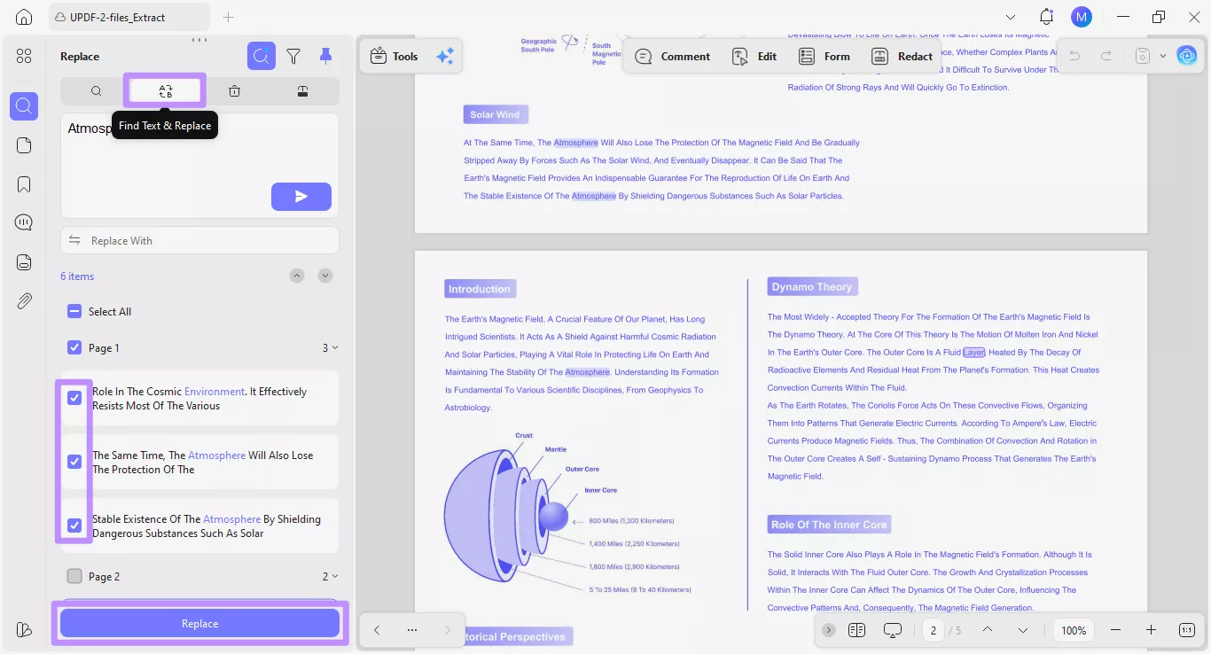  find semantic text and replace in updf