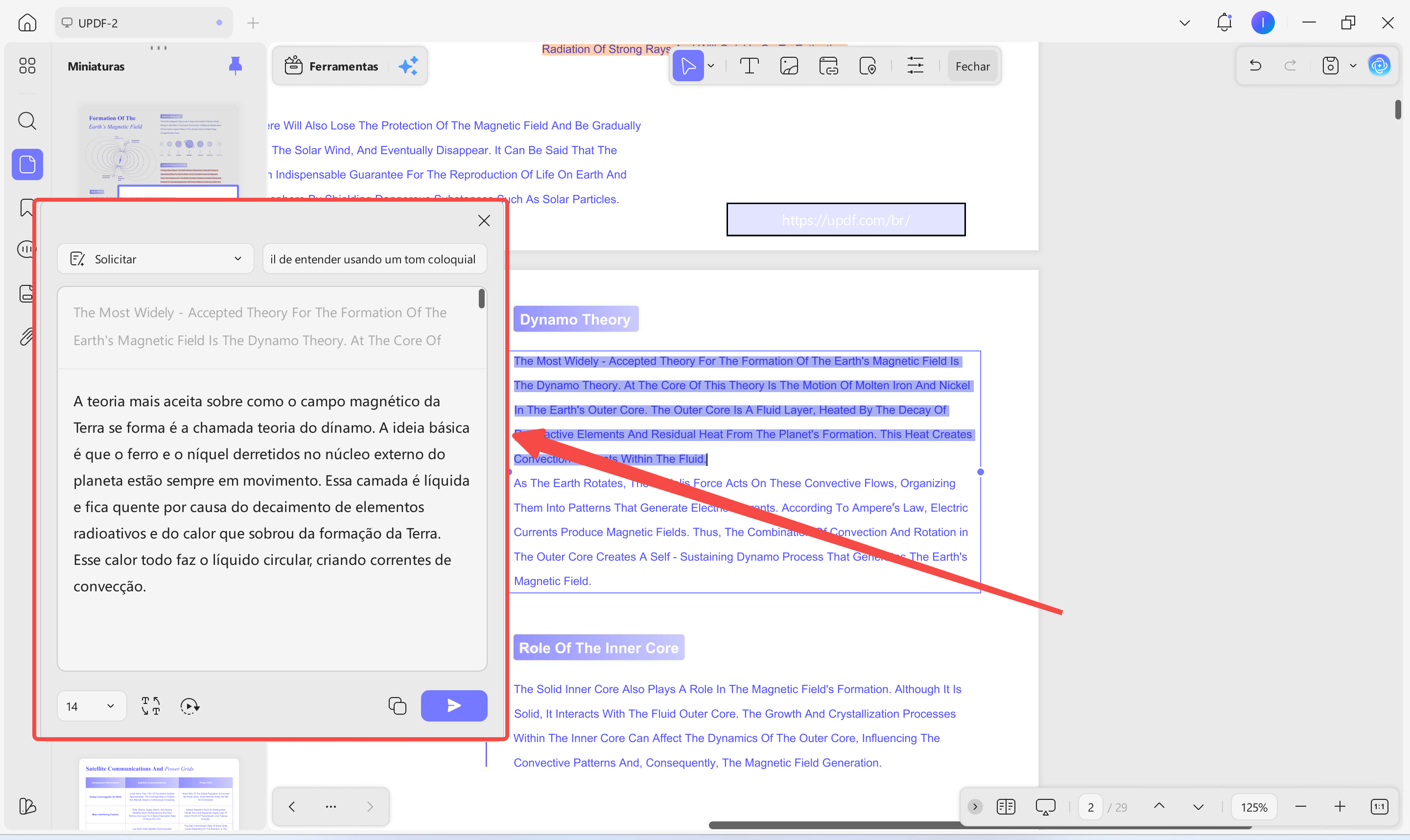 A IA ajustará o texto do PDF de acordo com suas instruções. 