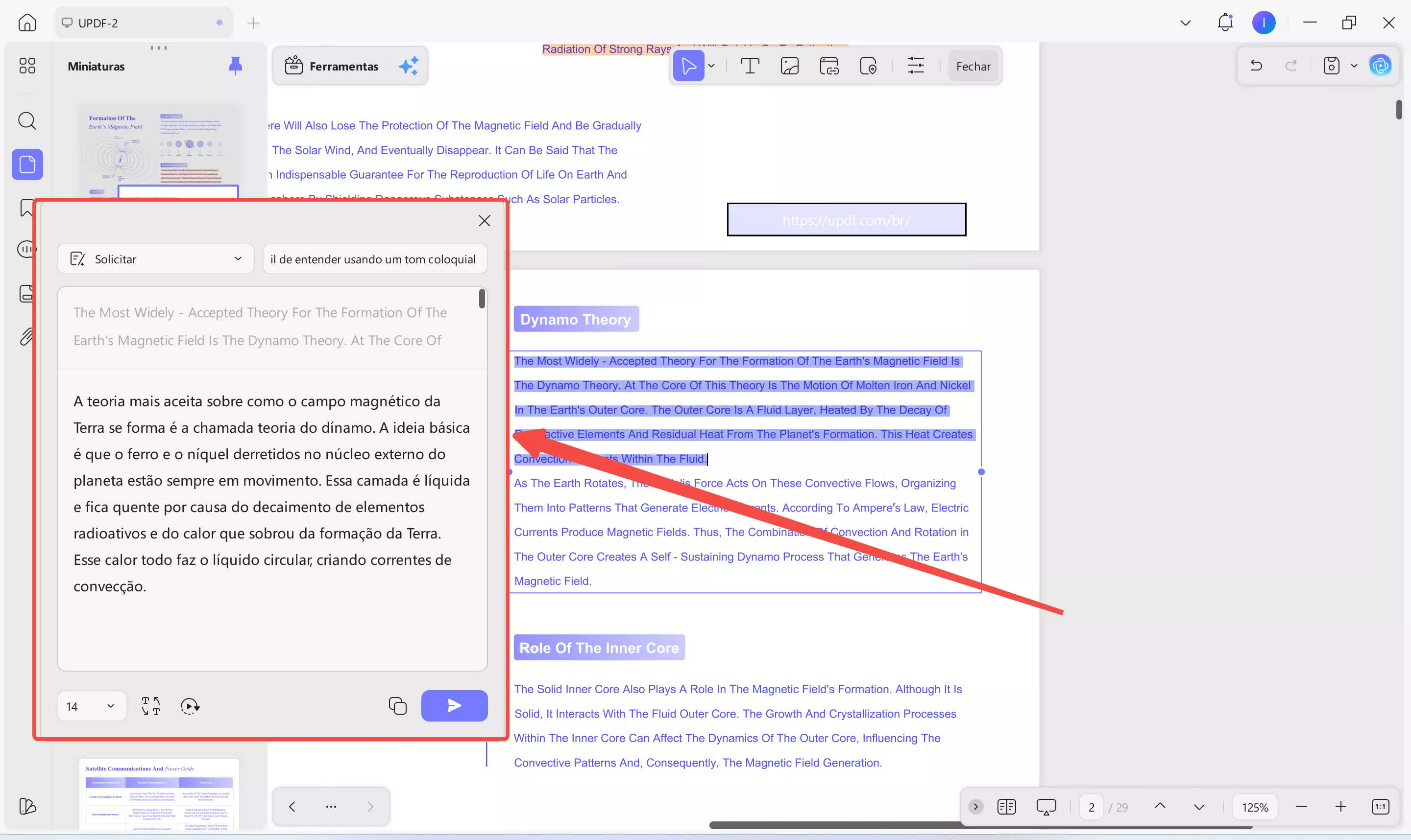 A IA ajustará o texto do PDF de acordo com suas instruções. 