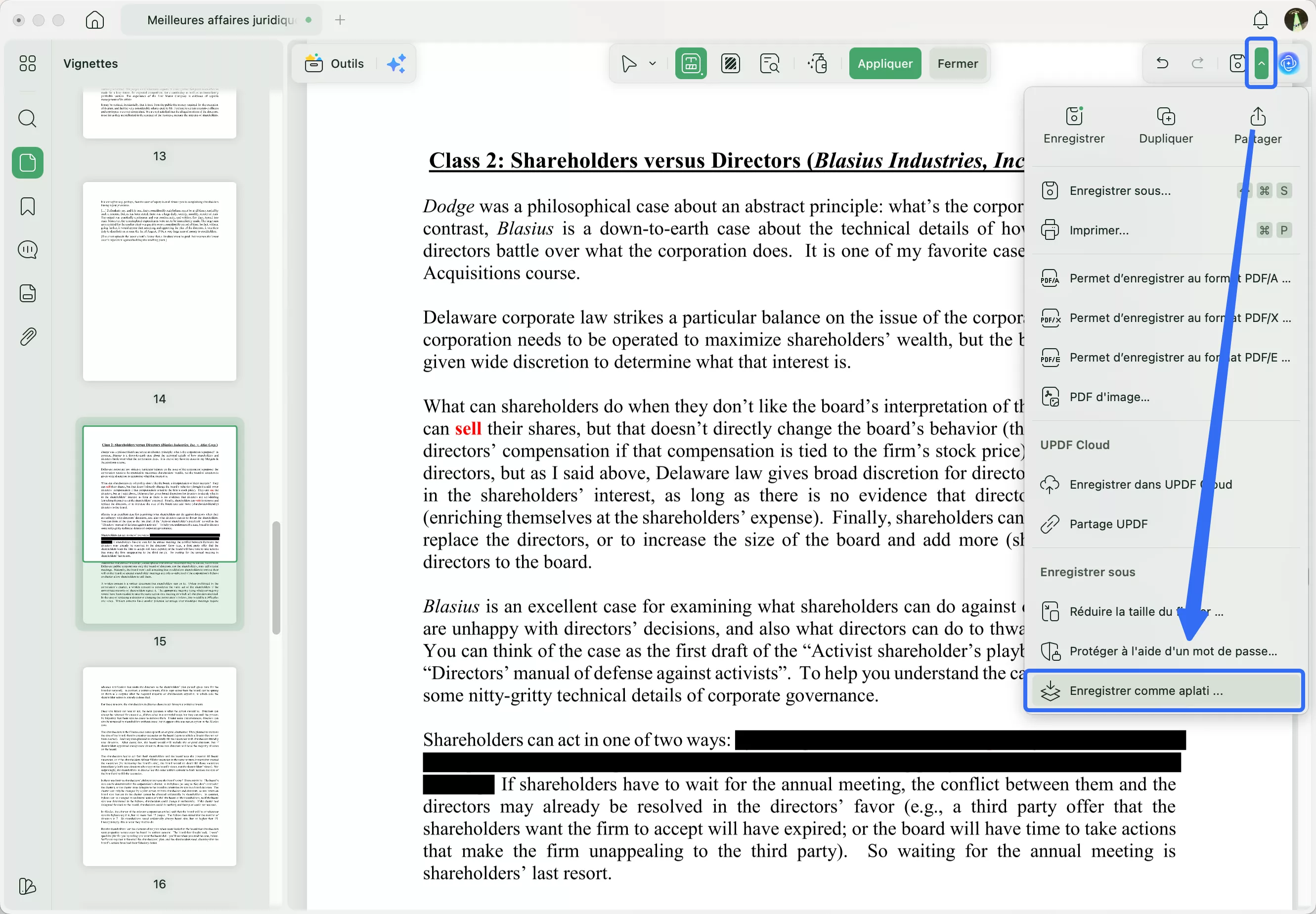 Appuyez sur « Enregistrer sous (aplatir) ».
