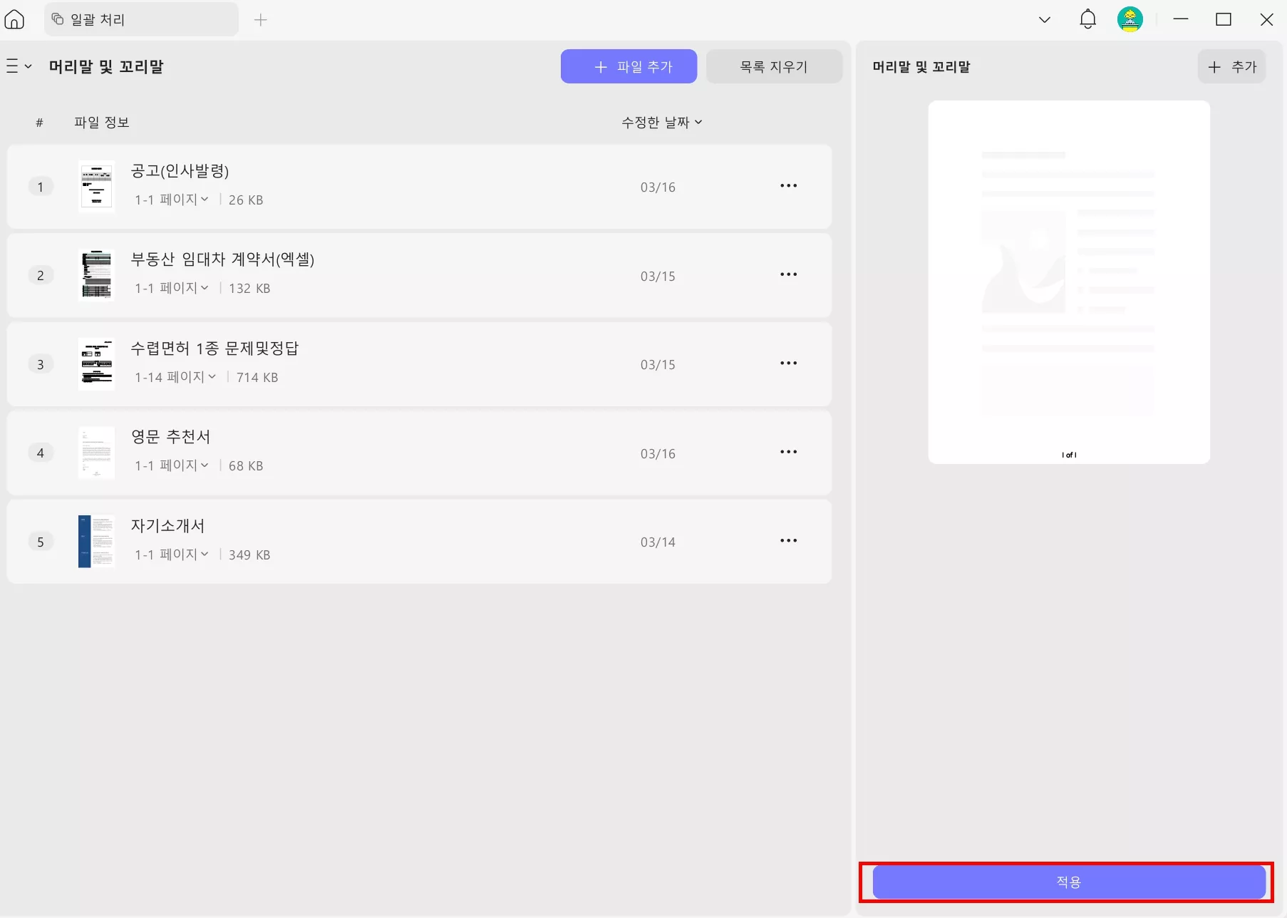 PDF 로마 숫자 변경 후 저장