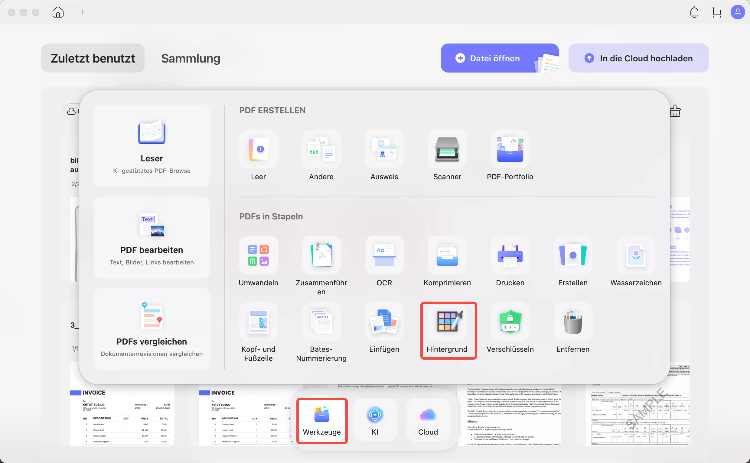 Hintergründe stapelweise zu PDFs hinzufügen