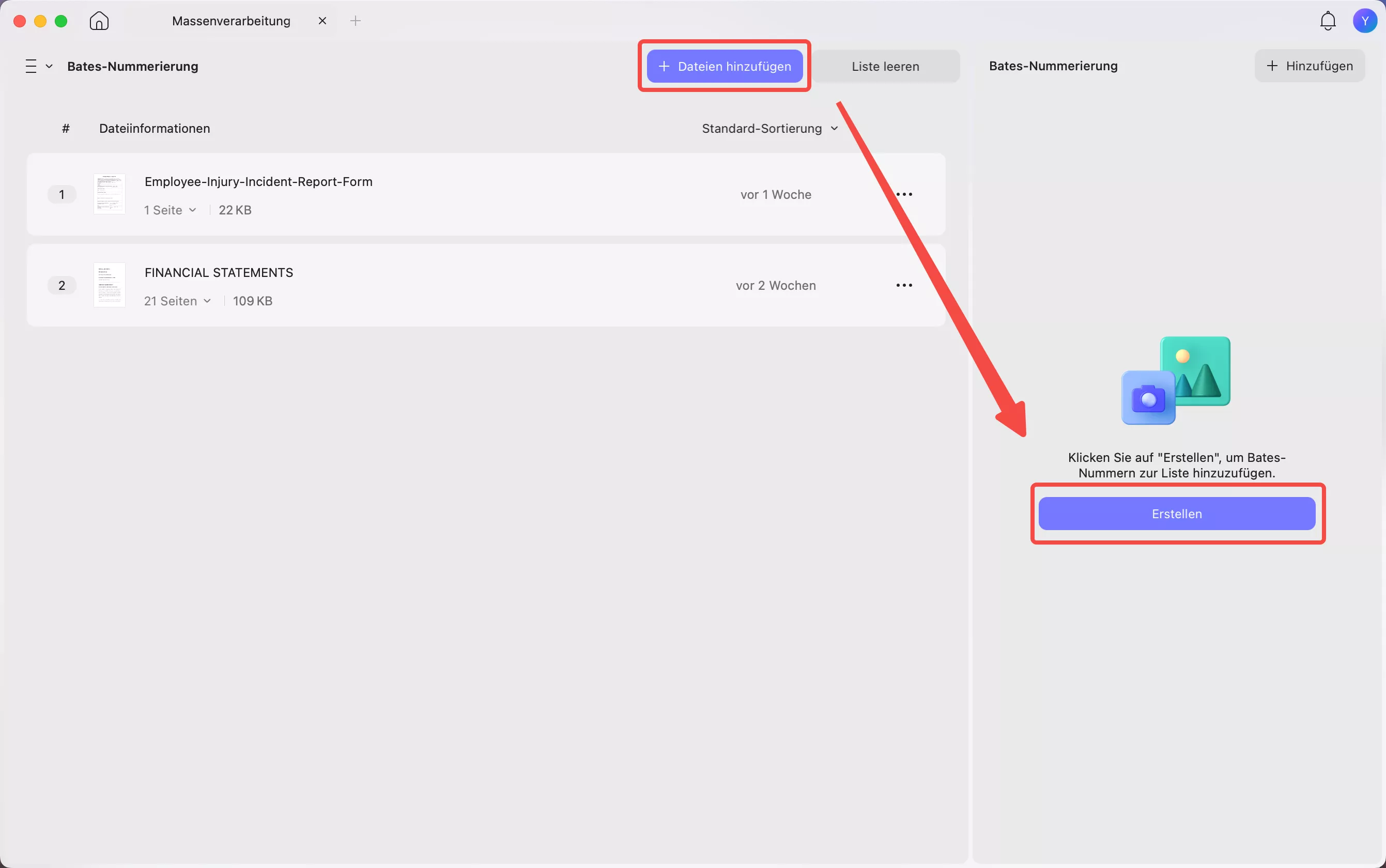 die Bates-Nummerierungsfunktion aufrufen