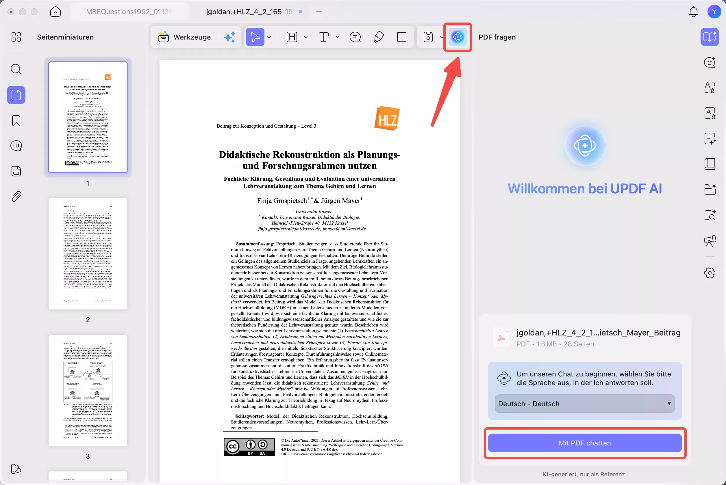  Tippen Sie auf „Mit PDF chatten“