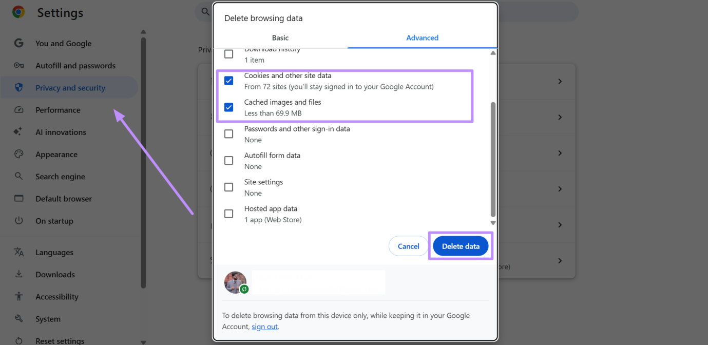 clear chrome cache