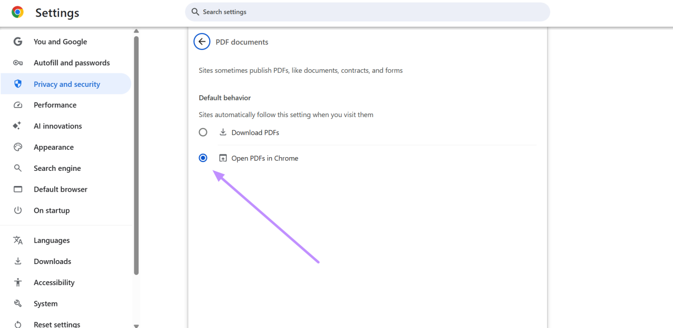 Ativar a opção Abrir PDF no Chrome