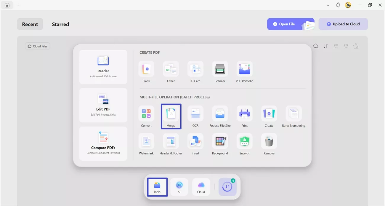 choose updf batch merge tool