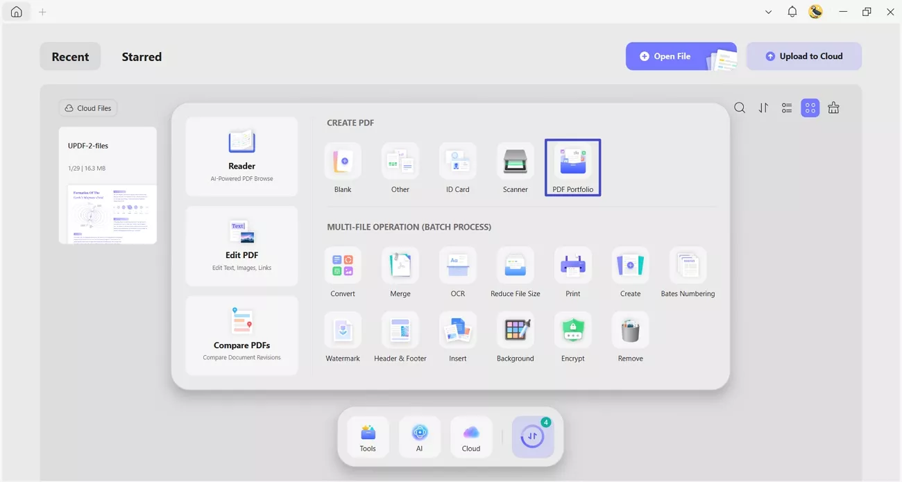 access updf portfolio feature