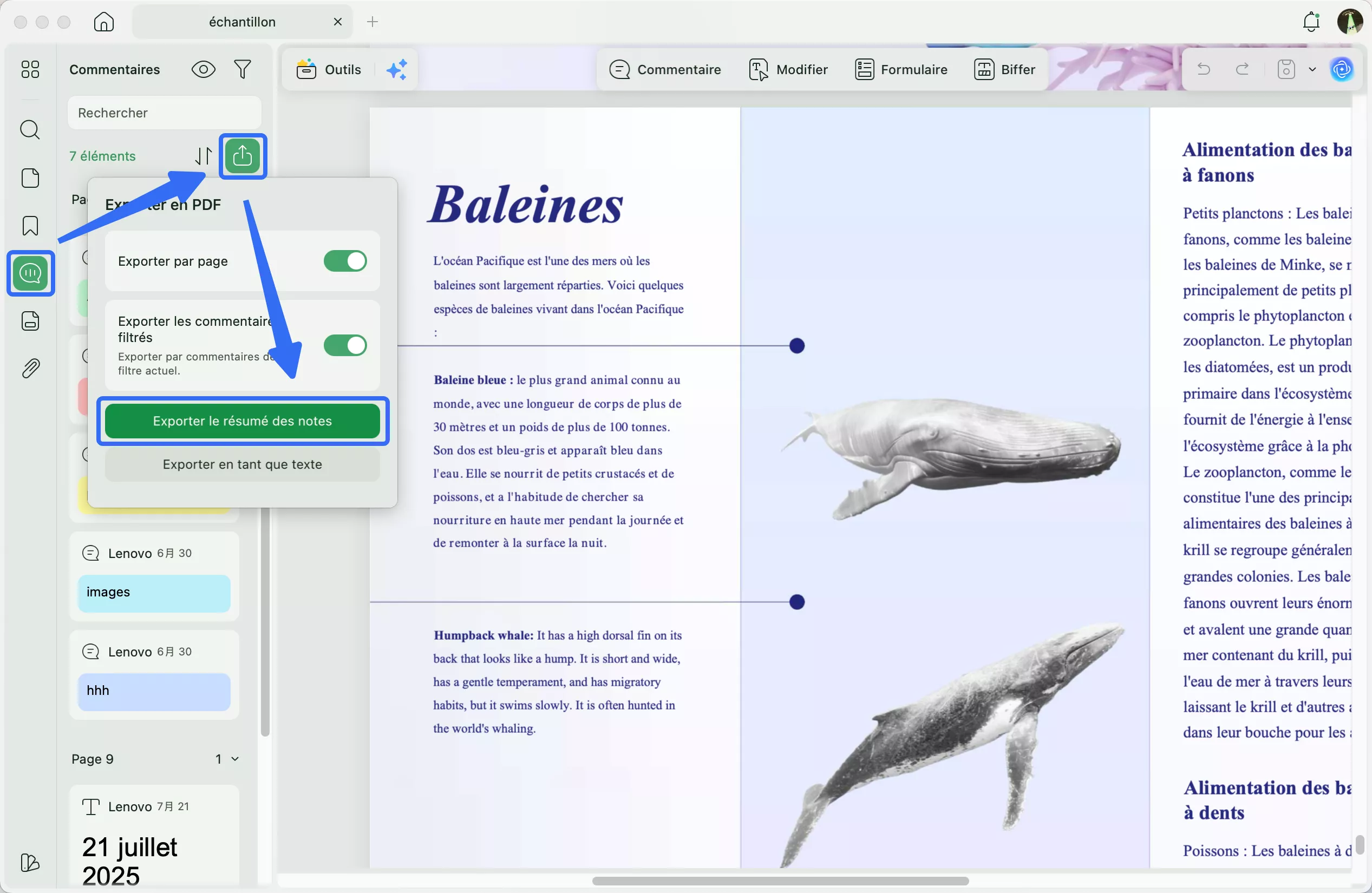Exporter un PDF avec commentaires (UPDF Windows)