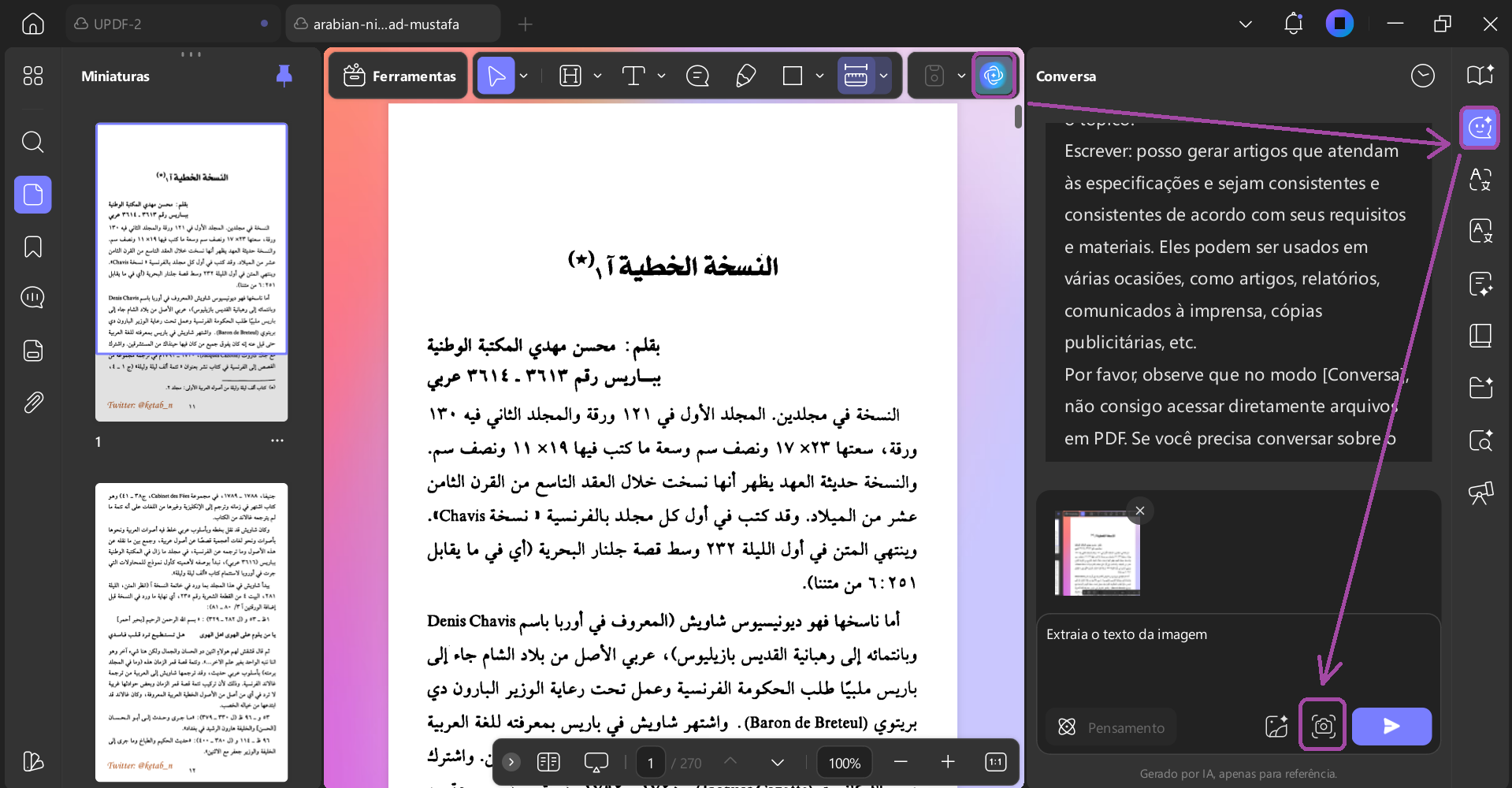 Como extrair texto em árabe de PDFs digitalizados com o UPDF no Windows