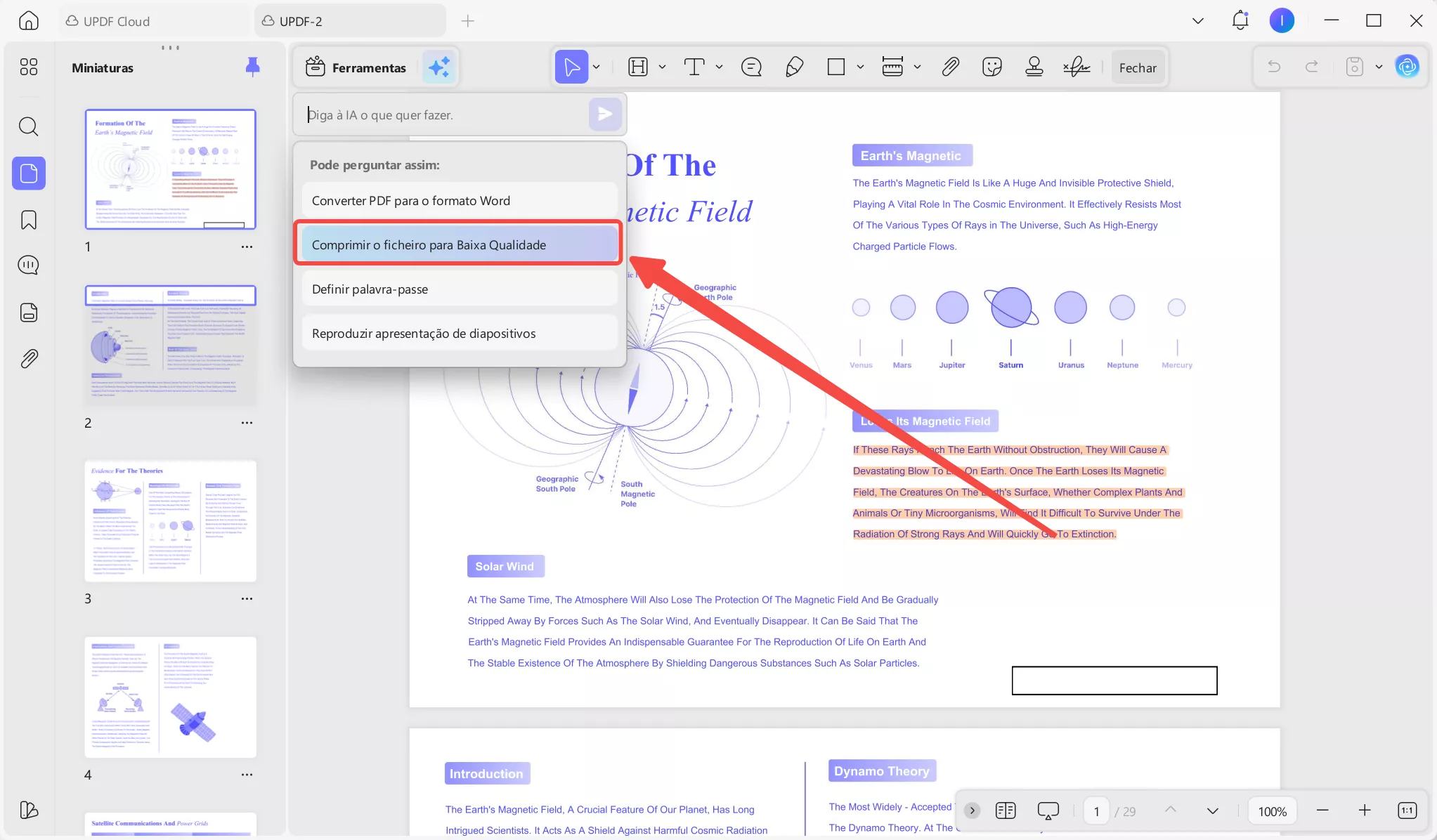Selecione para comprimir o arquivo com baixa qualidade.