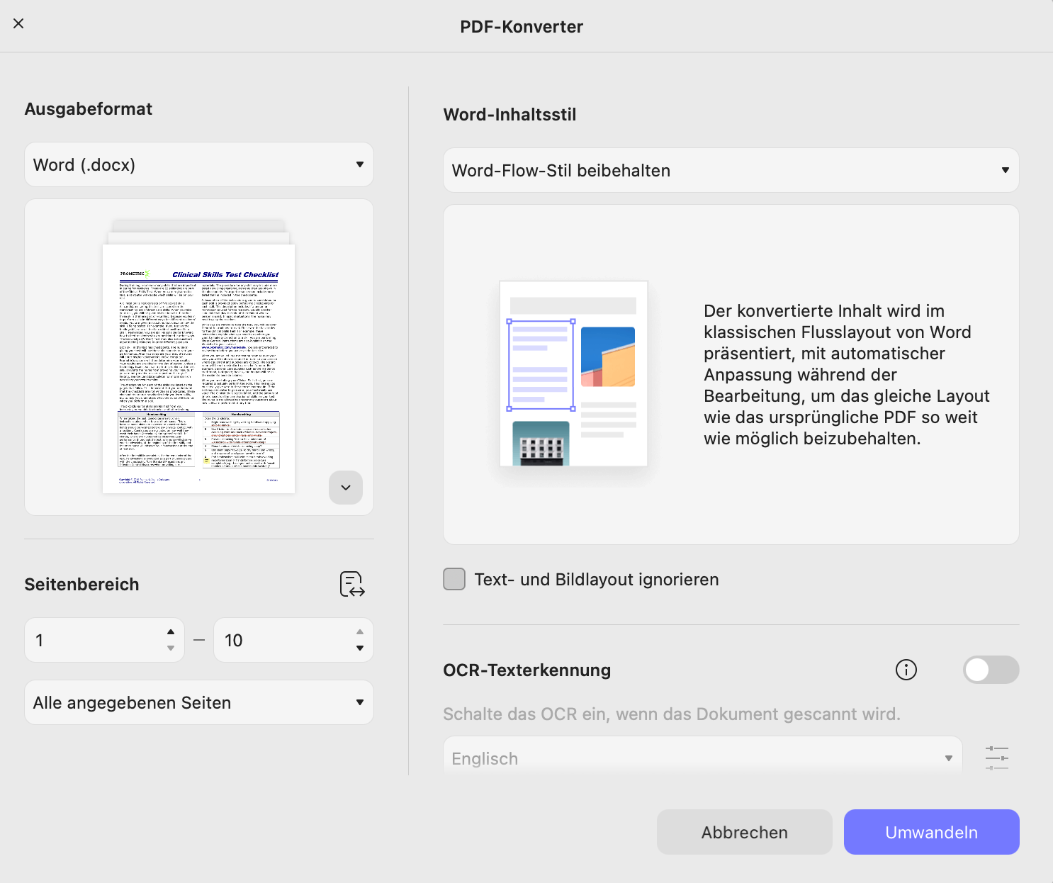 PDF in Word (hebräisches Ausgabeformat)
